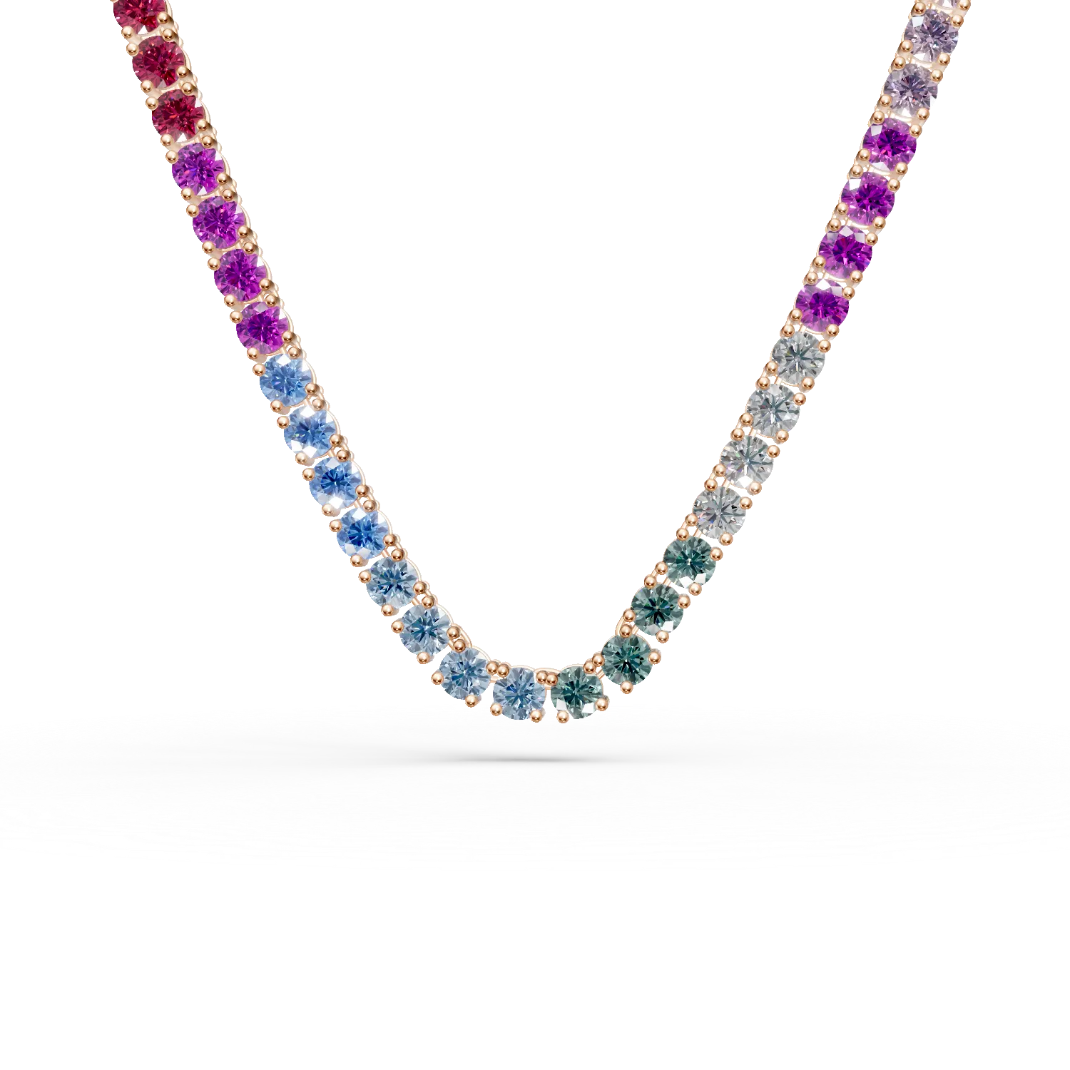 Colier tennis din argint roz cu zirconii multicolore