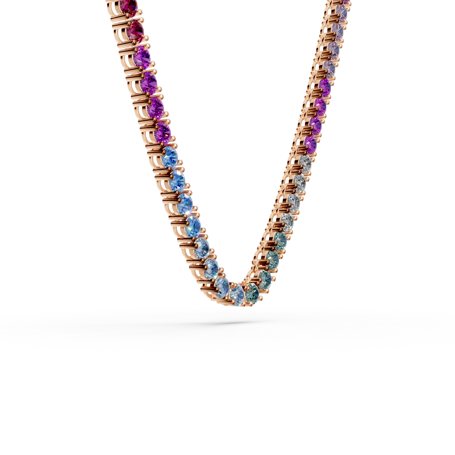 Colier tennis din argint roz cu zirconii multicolore