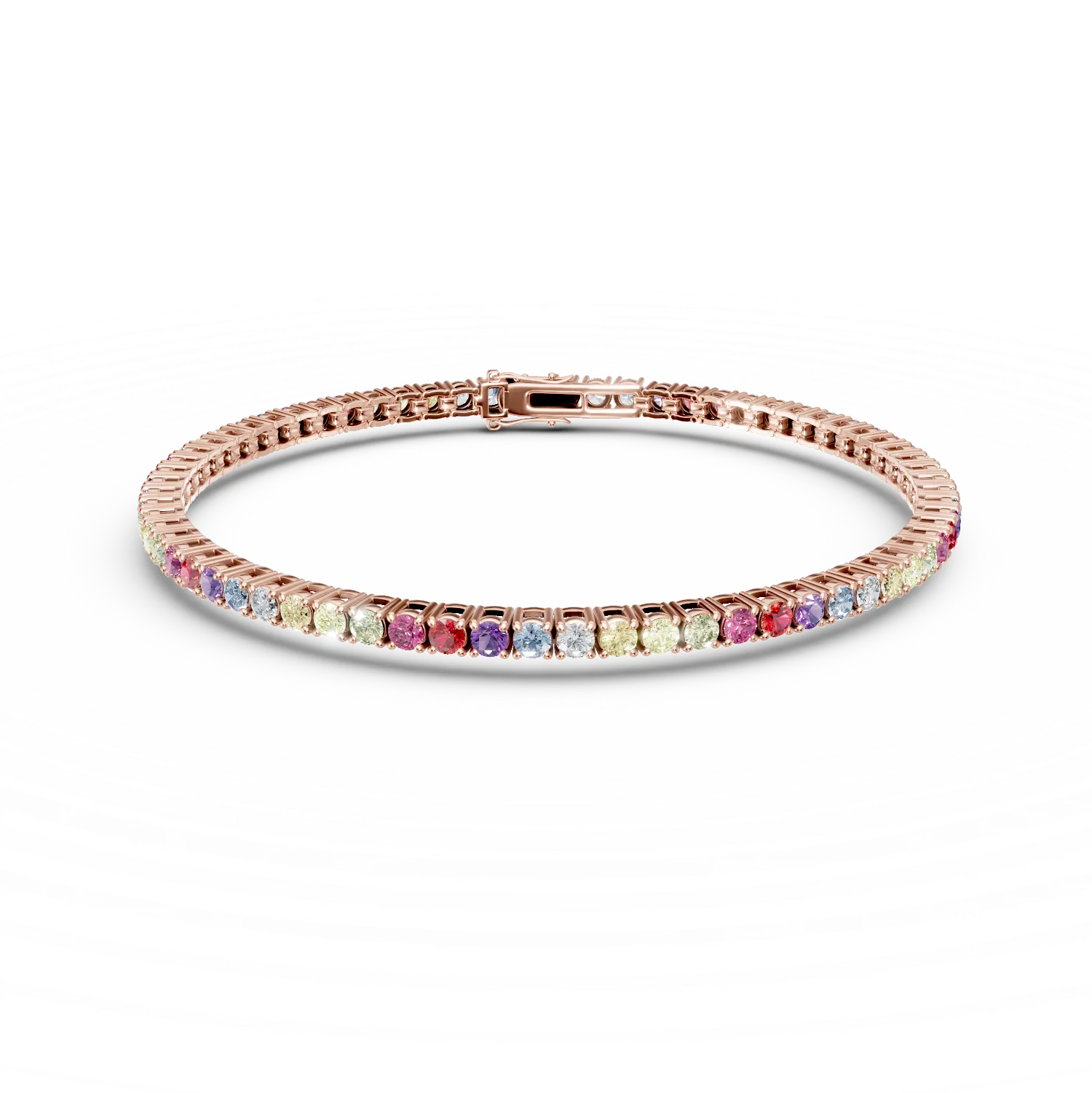 Bratara tennis din argint roz cu zirconii multicolore