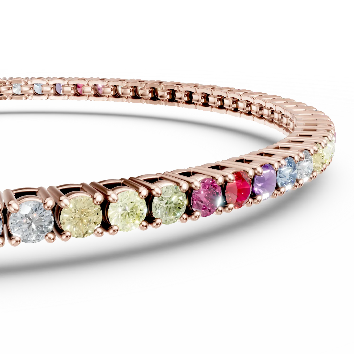 Bratara tennis din argint roz cu zirconii multicolore