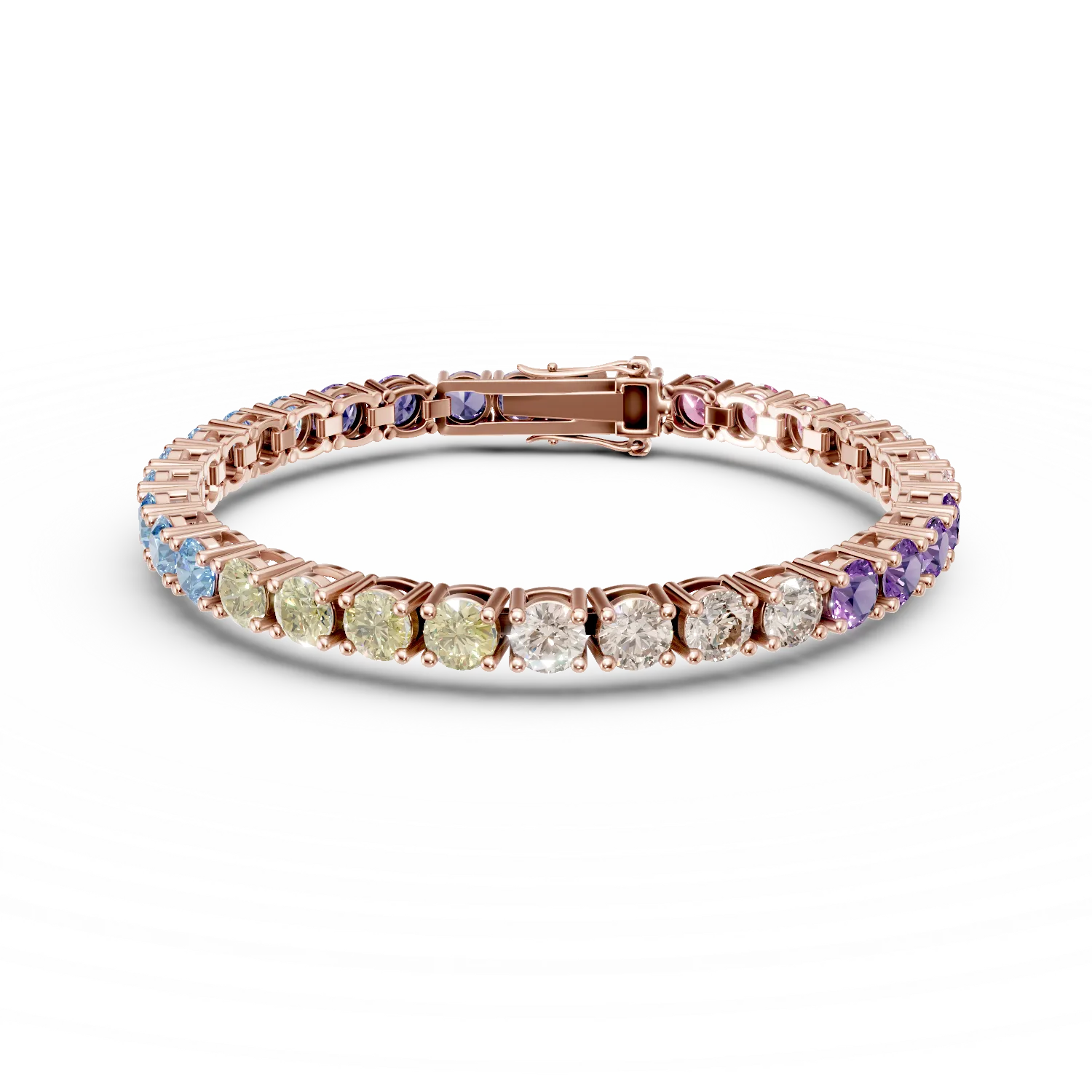 Bratara tennis din argint roz cu zirconii multicolore