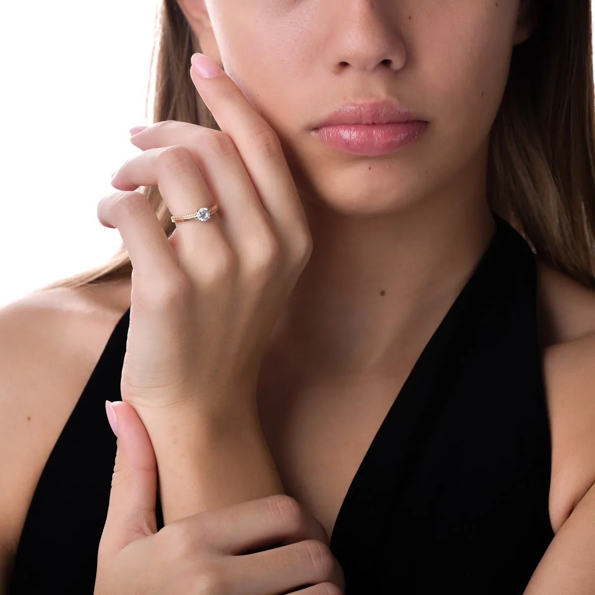 Inel de logodna din aur galben cu zirconia solitaire