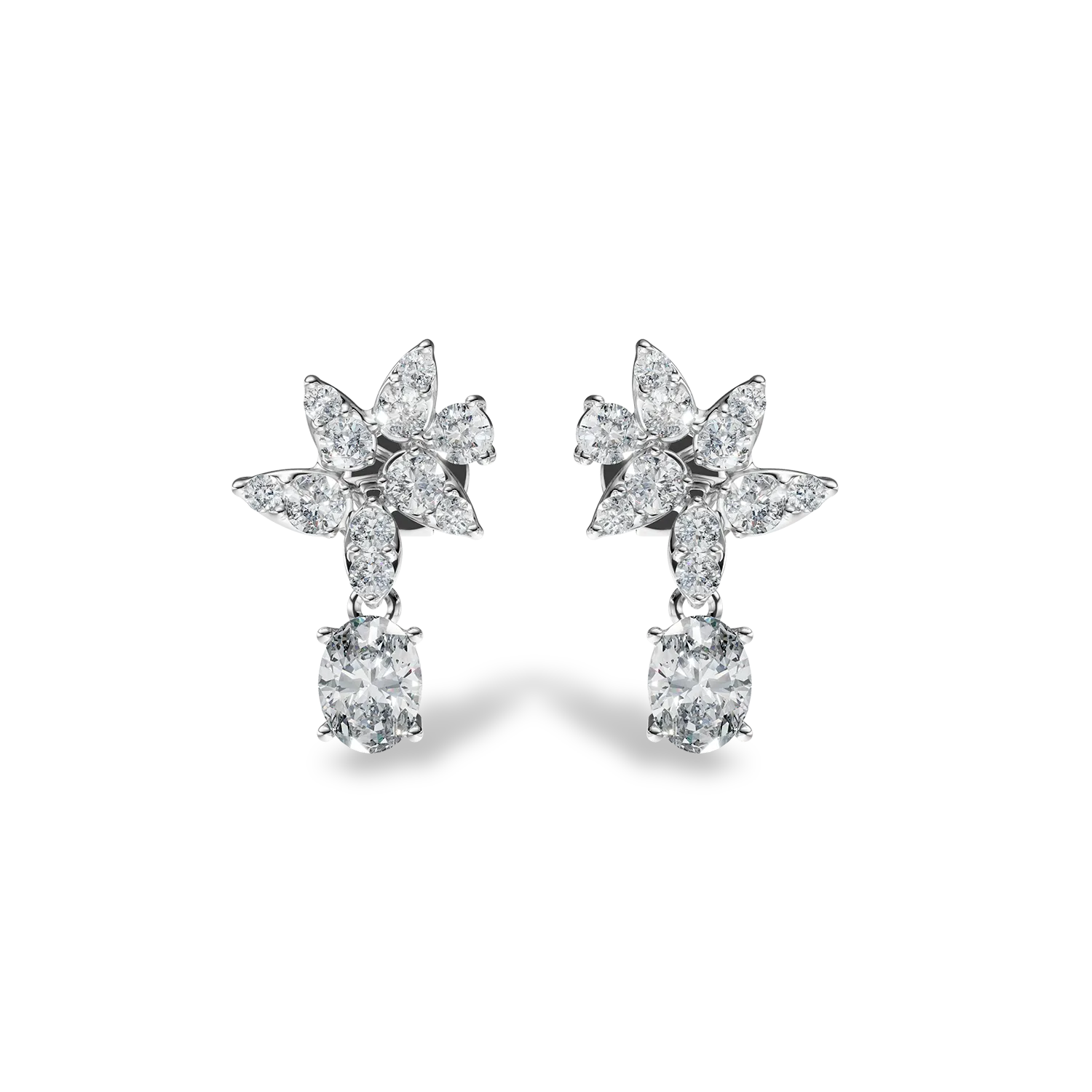 Cercei floare din aur alb cu diamante de 0.5ct create in laborator