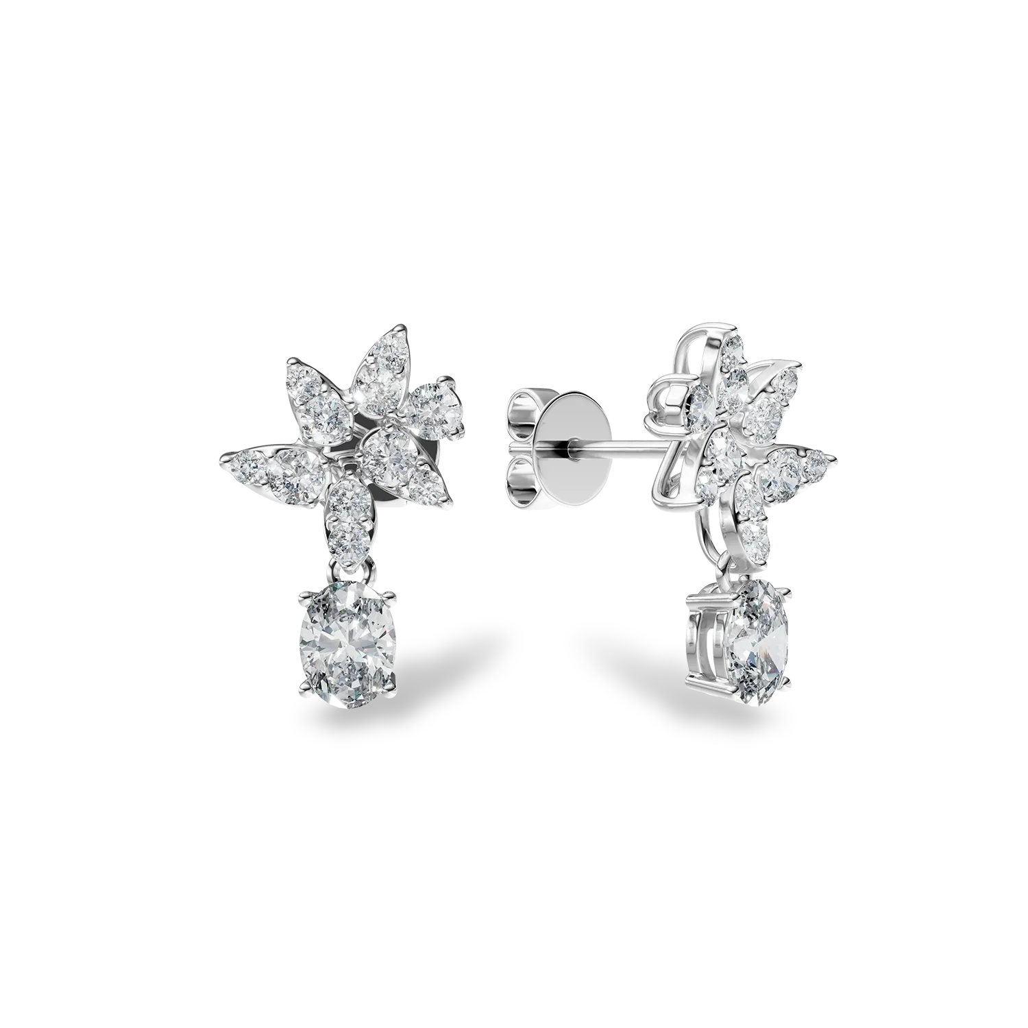 Cercei floare din aur alb cu diamante de 0.5ct create in laborator