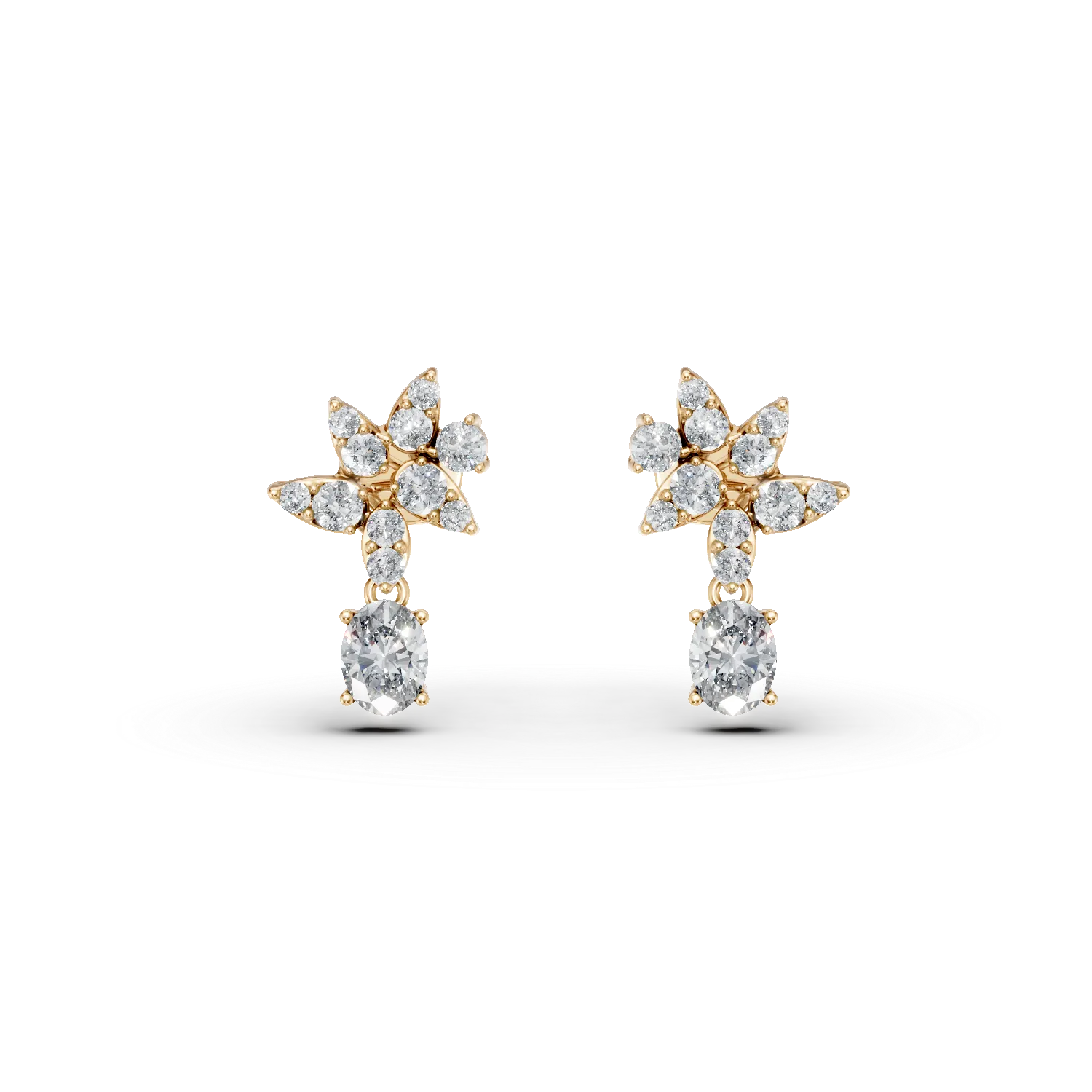 Cercei floare din aur galben cu diamante de 0.5ct create in laborator