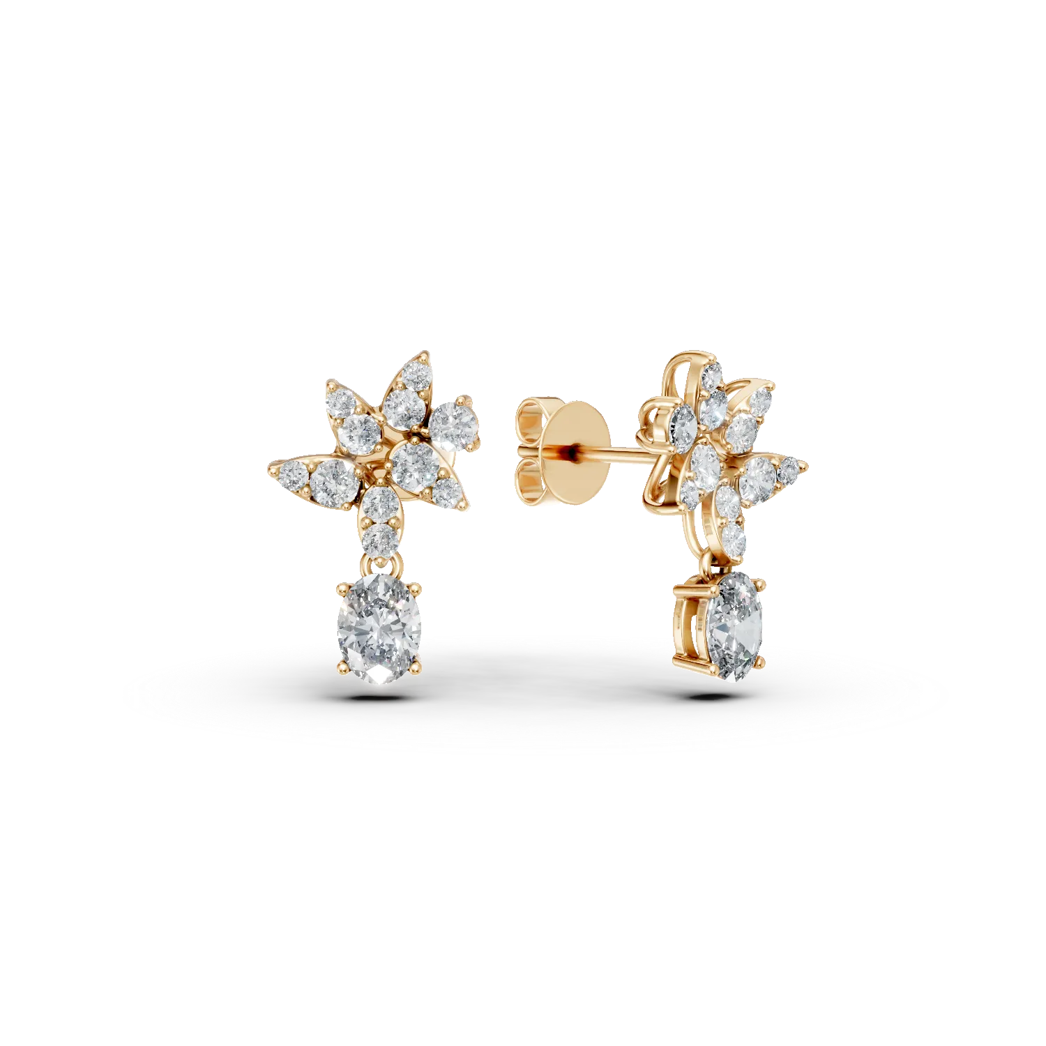 Cercei floare din aur galben cu diamante de 0.5ct create in laborator