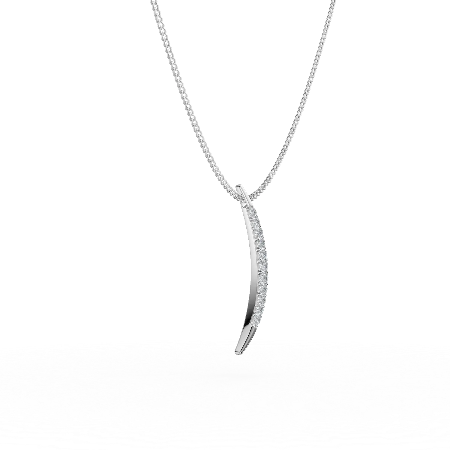 Lant cu pandantiv semiluna din aur alb cu diamante de 0.1ct create in laborator
