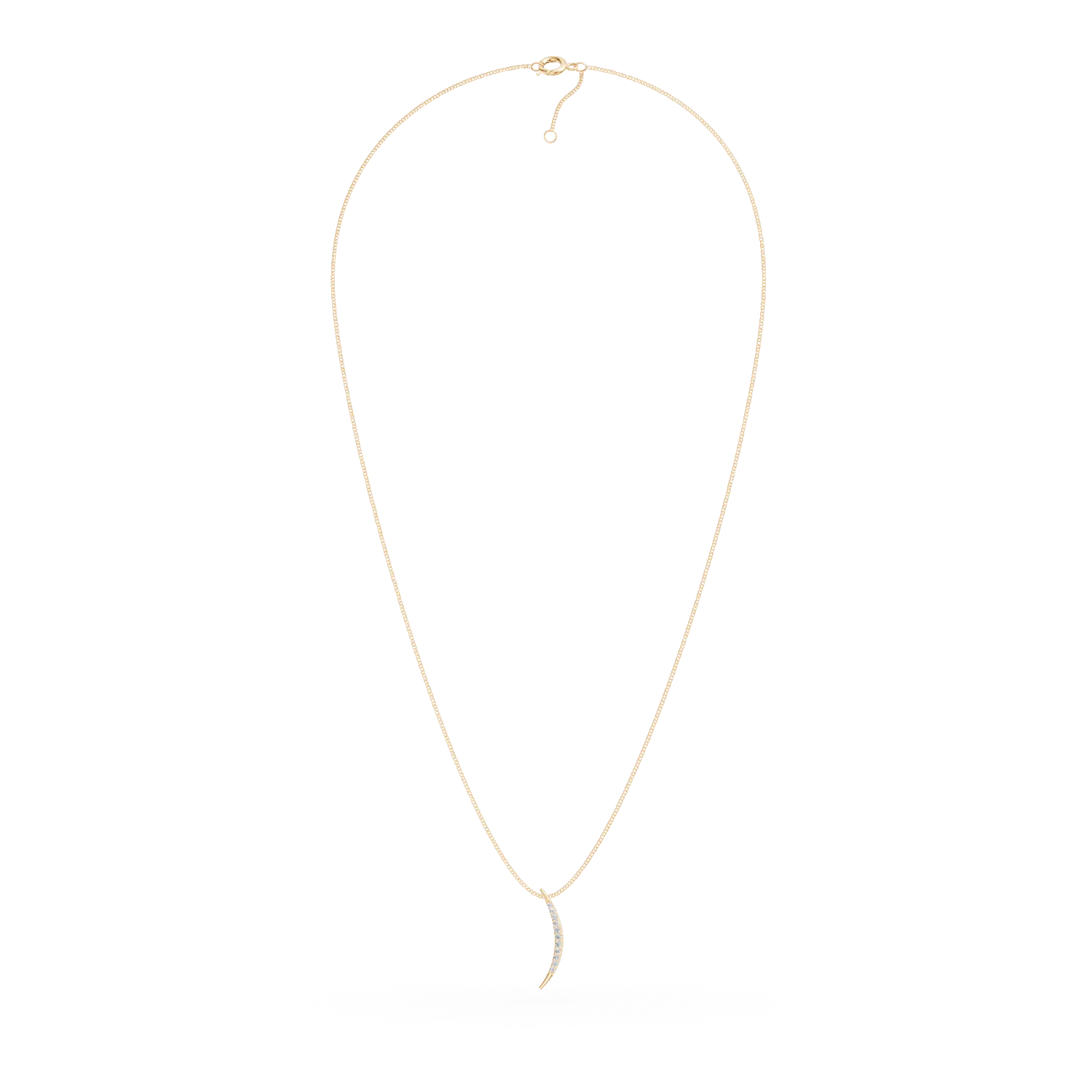 Lant cu pandantiv semiluna din aur galben cu diamante de 0.1ct create in laborator