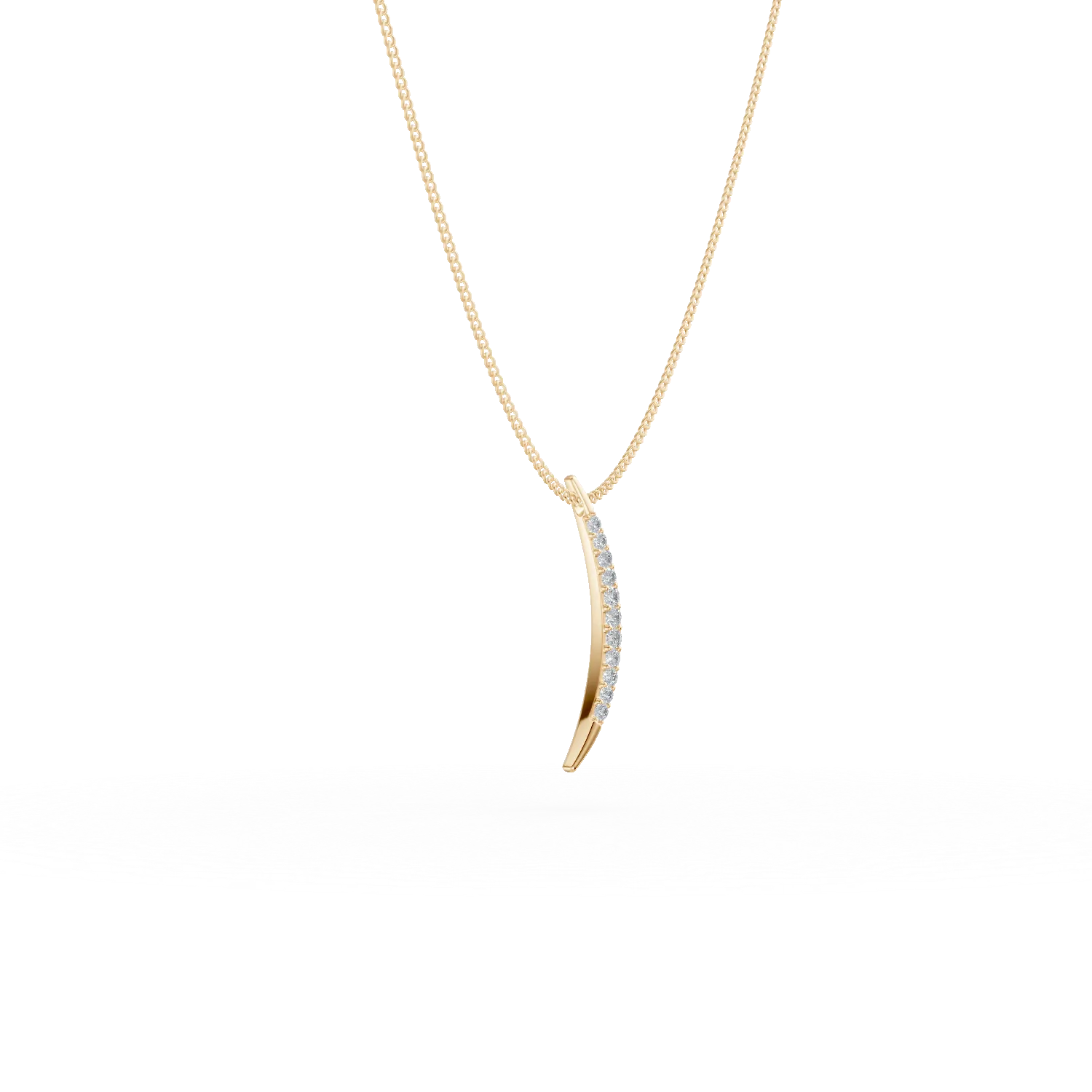 Lant cu pandantiv semiluna din aur galben cu diamante de 0.1ct create in laborator