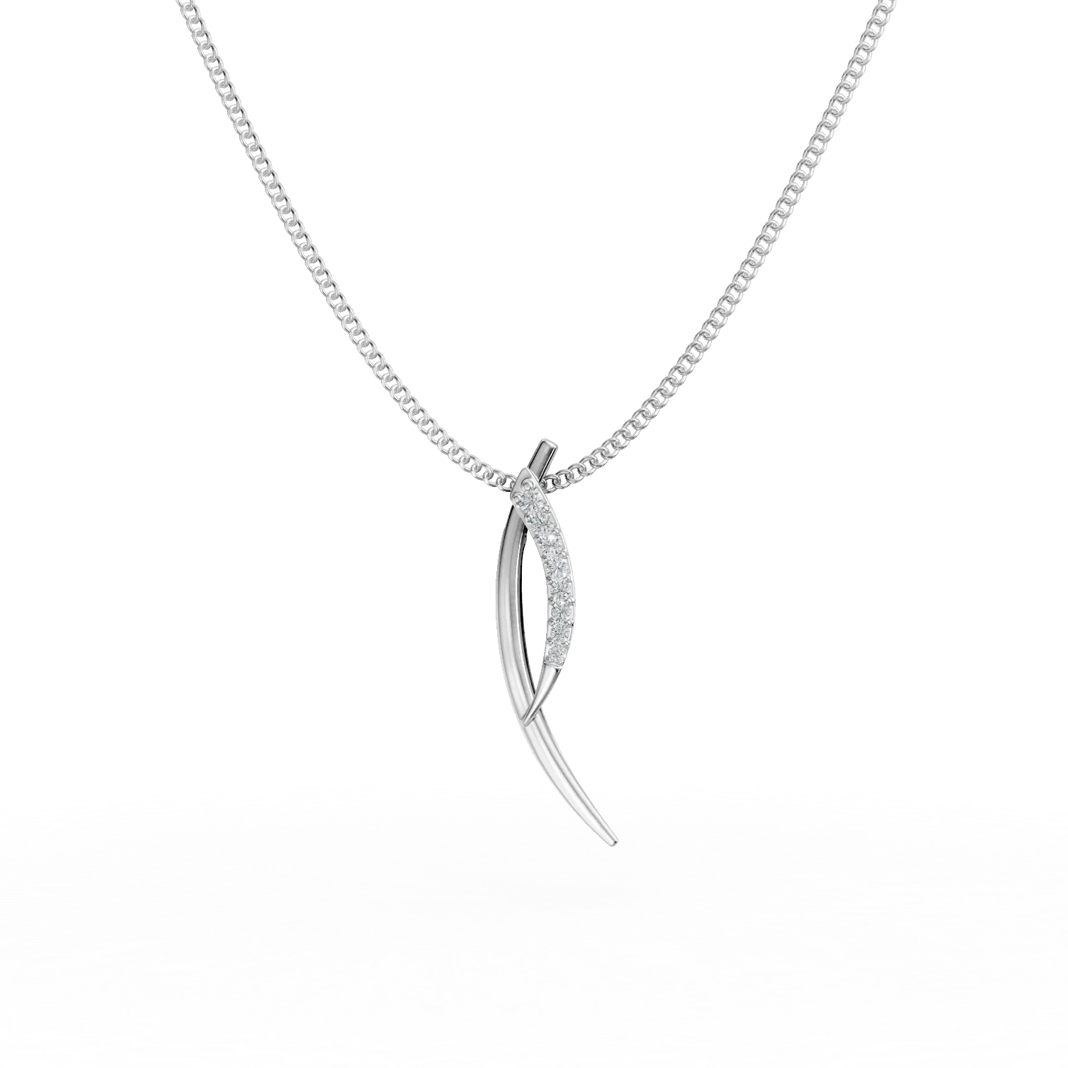 Lant cu pandantiv minimalist din aur alb cu diamante de 0.05ct create in laborator