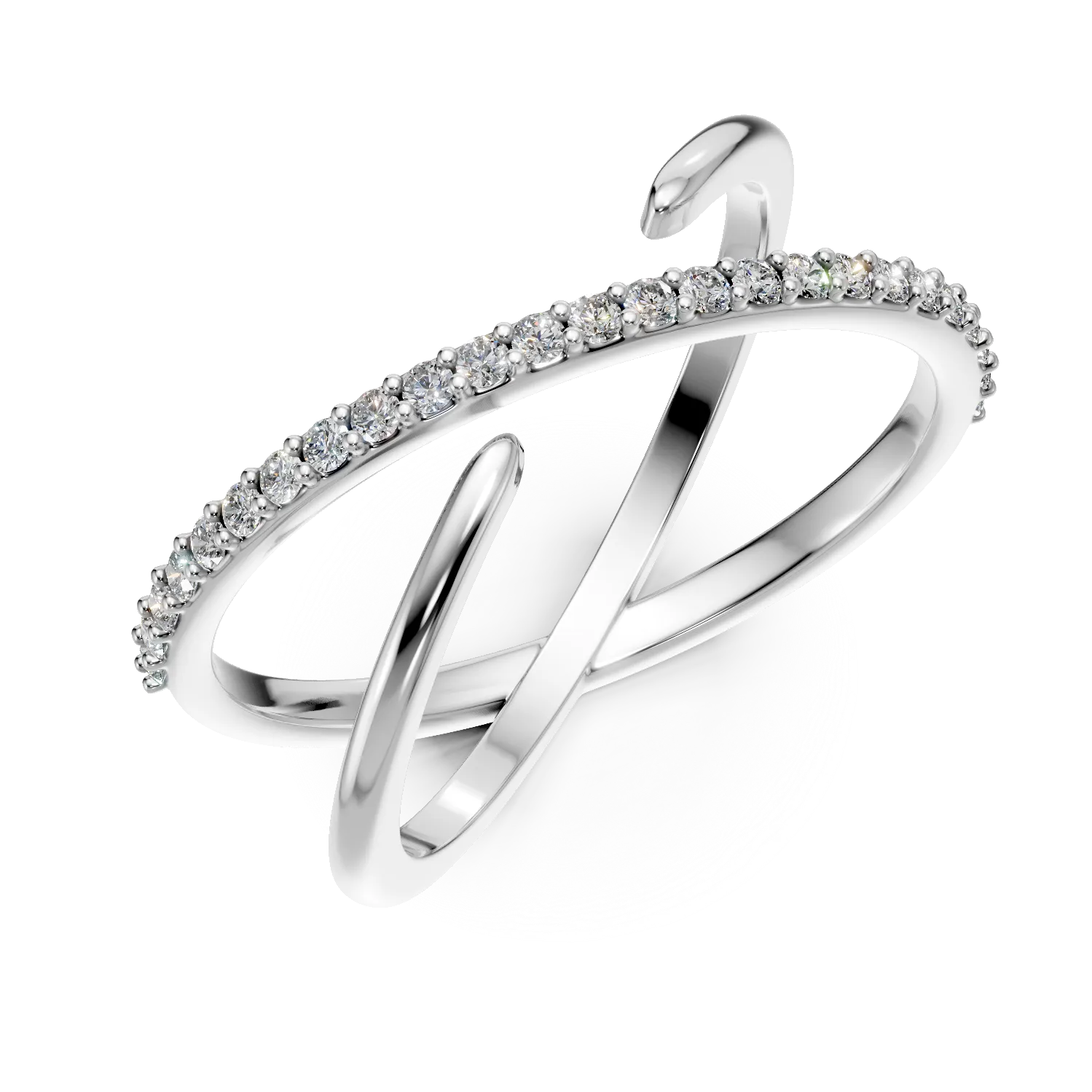 Inel geometric din aur alb cu diamante microsetting de 0.1ct create in laborator