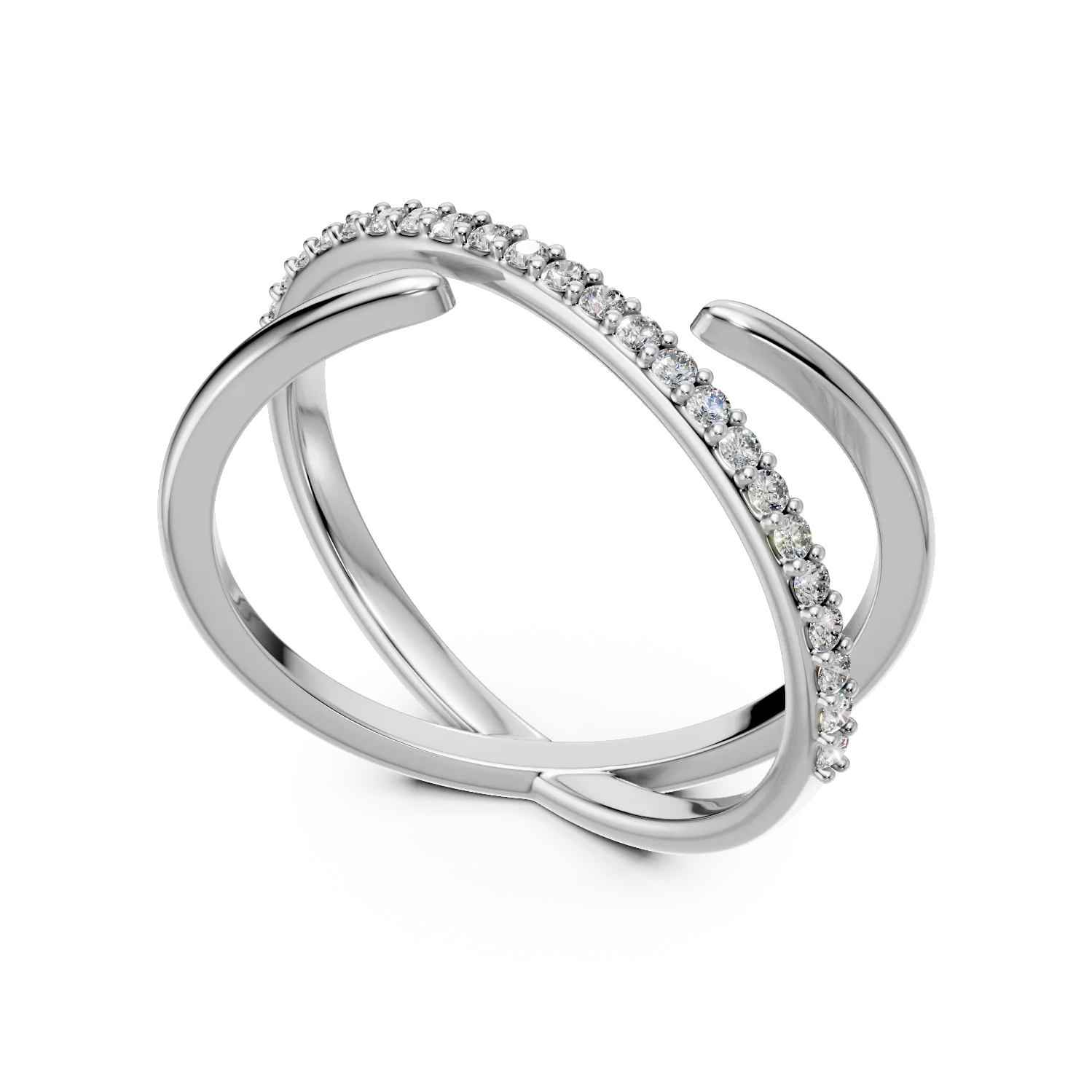 Inel geometric din aur alb cu diamante microsetting de 0.1ct create in laborator