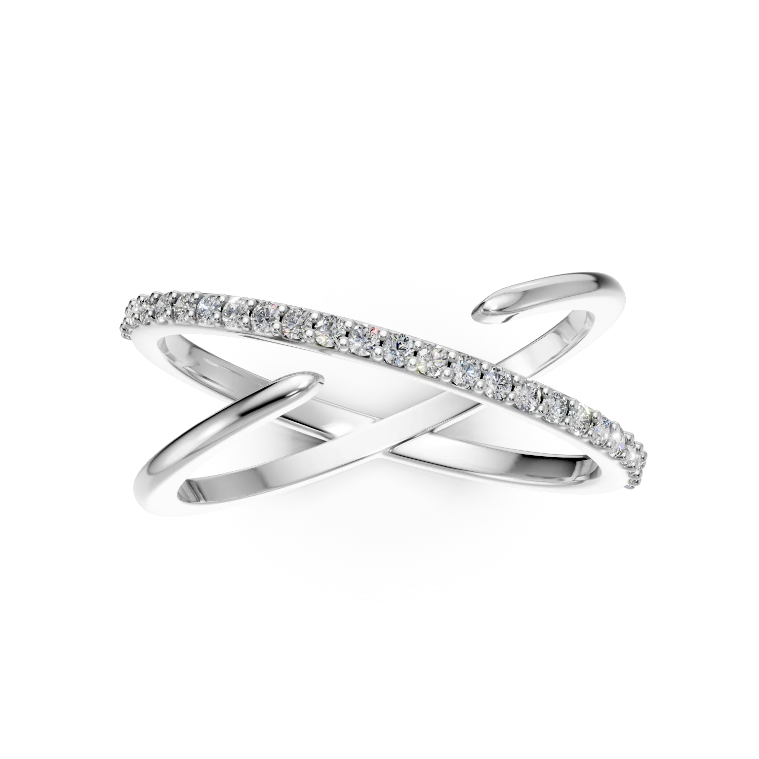 Inel geometric din aur alb cu diamante microsetting de 0.1ct create in laborator