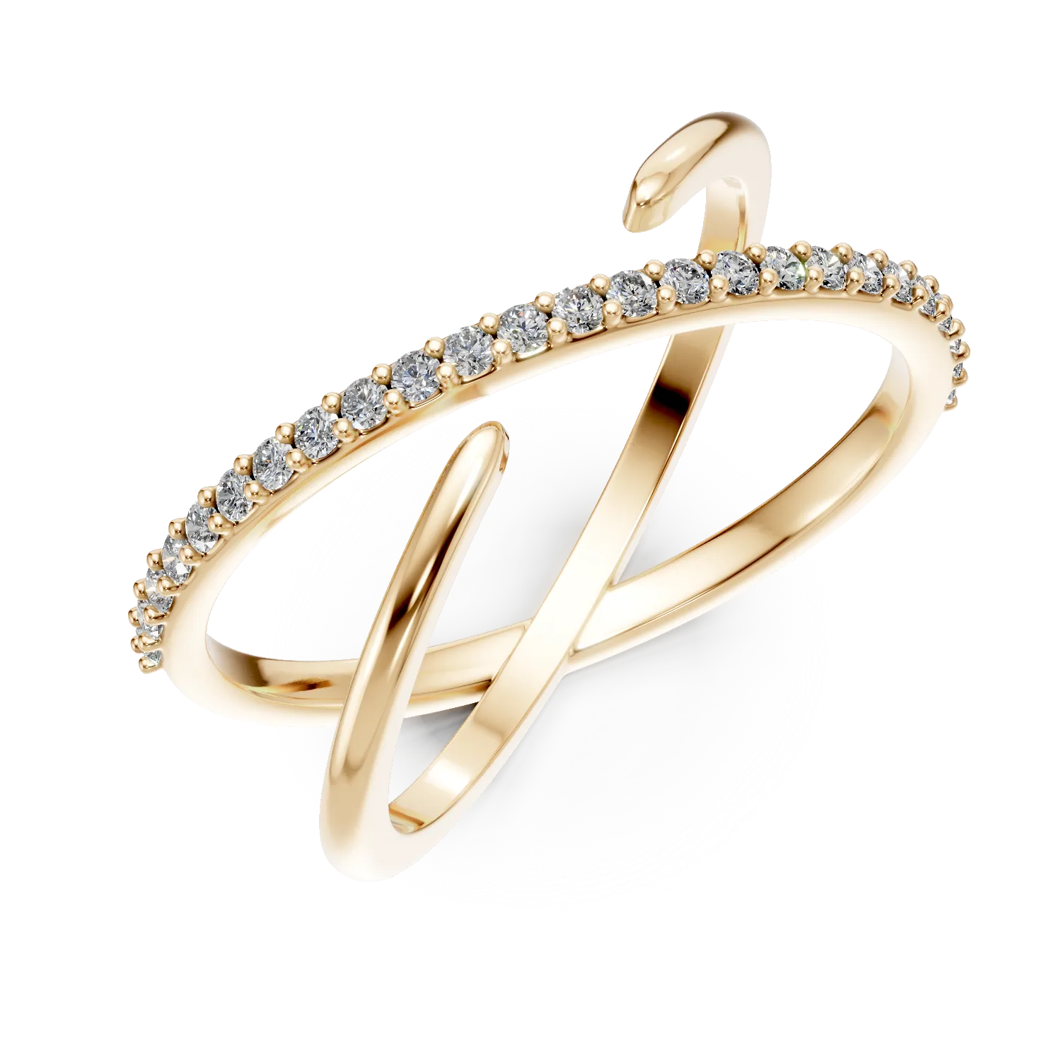 Inel geometric din aur galben cu diamante microsetting de 0.1ct create in laborator