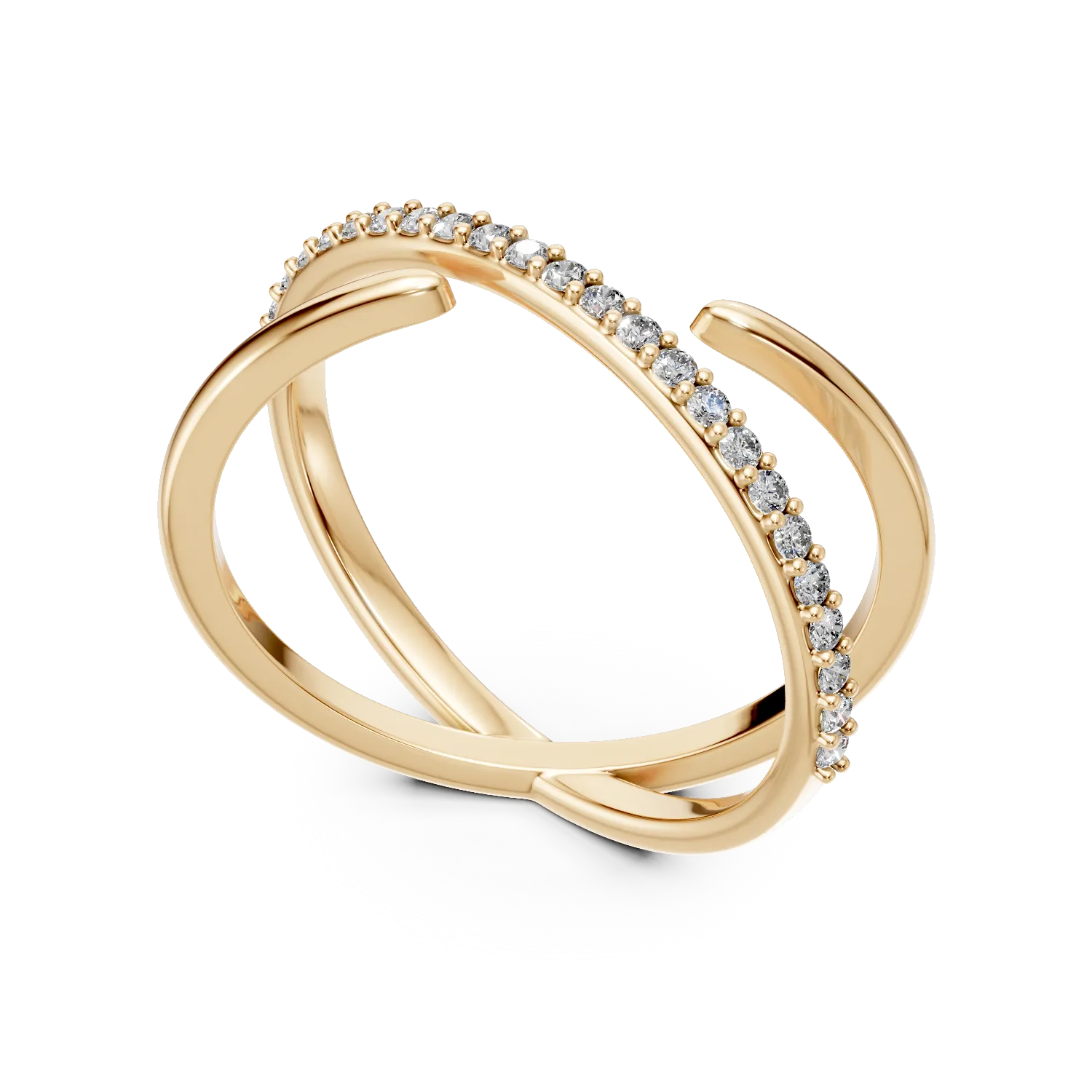 Inel geometric din aur galben cu diamante microsetting de 0.1ct create in laborator