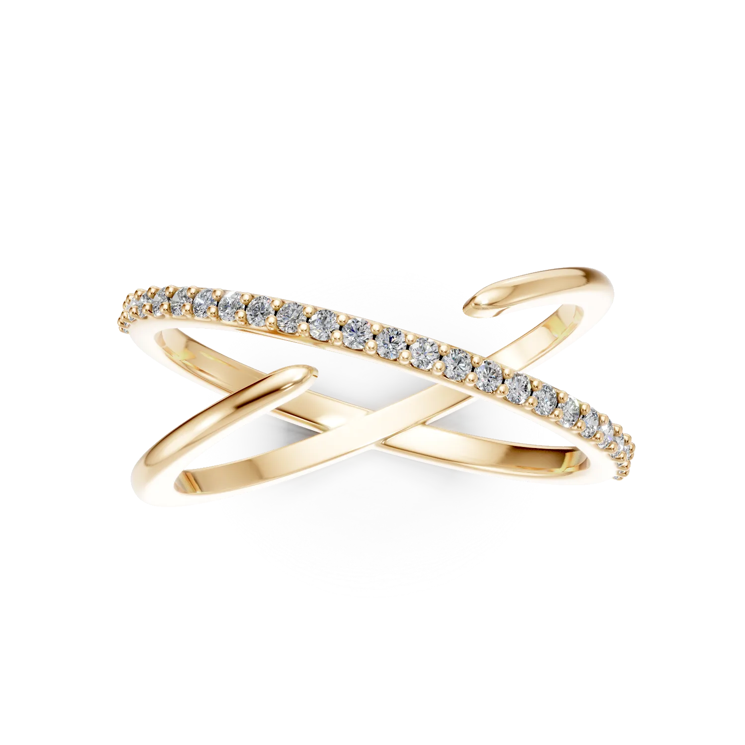 Inel geometric din aur galben cu diamante microsetting de 0.1ct create in laborator