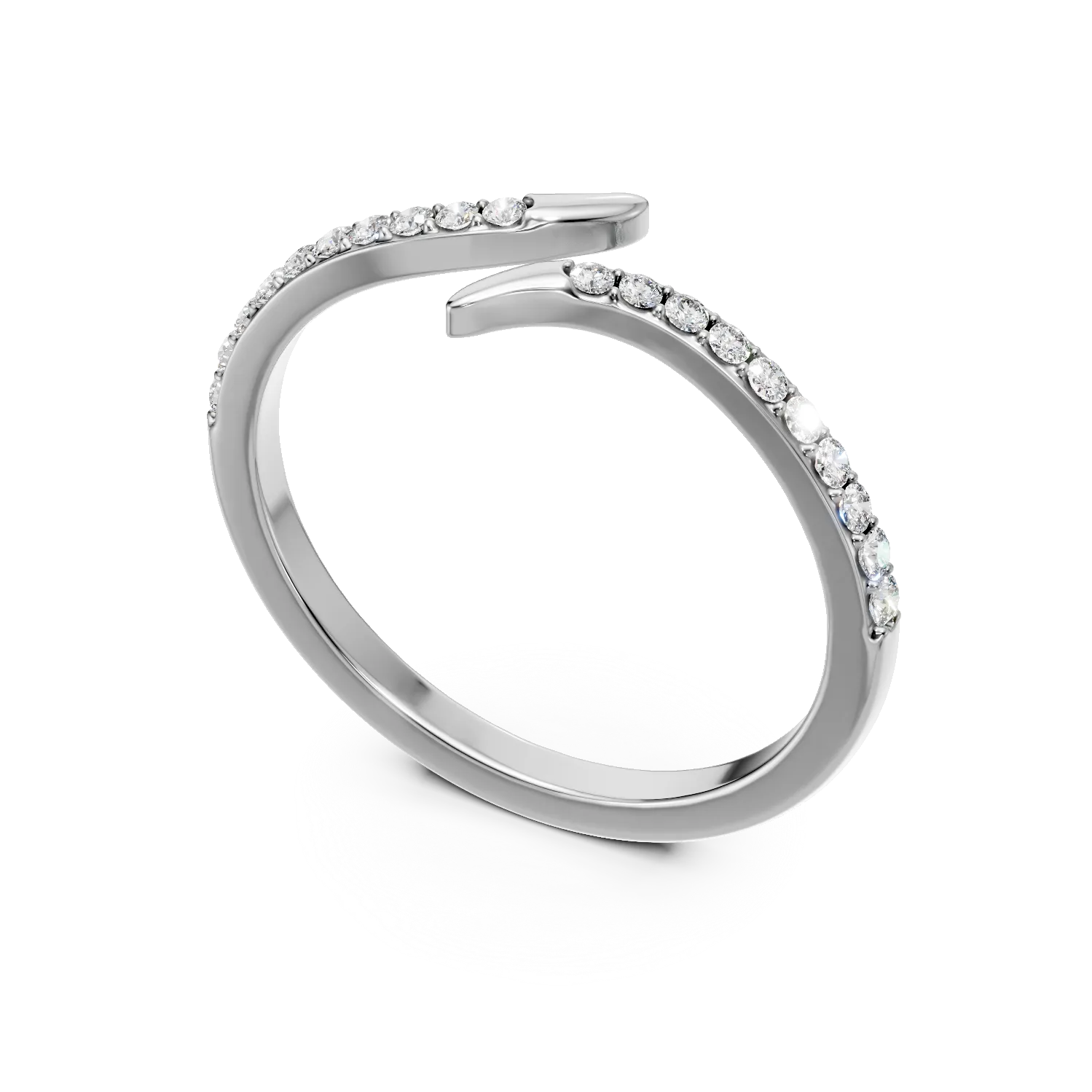 Inel geometric din aur alb cu diamante microsetting de 0.1ct create in laborator