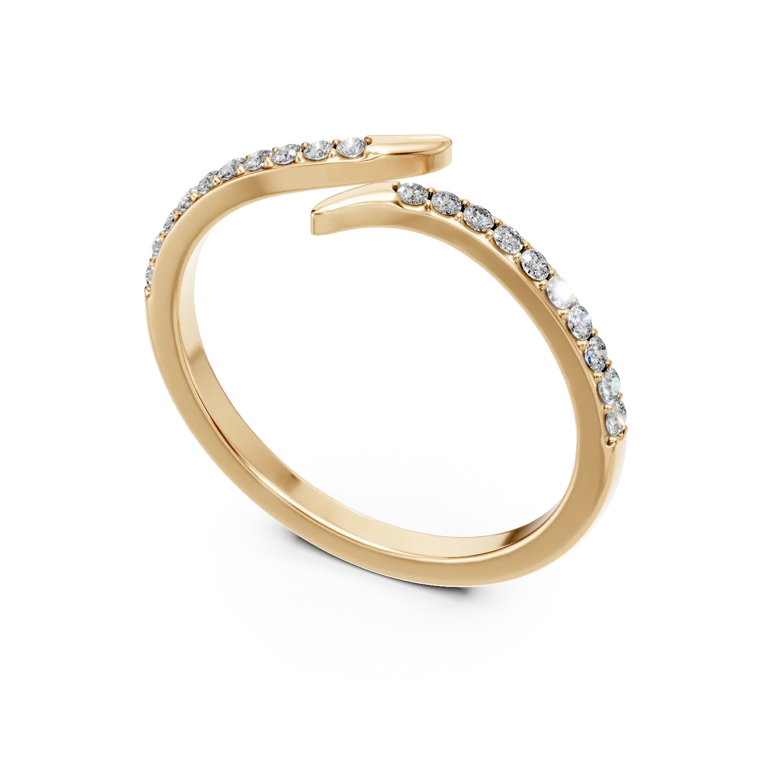 Inel geometric din aur galben cu diamante microsetting de 0.1ct create in laborator