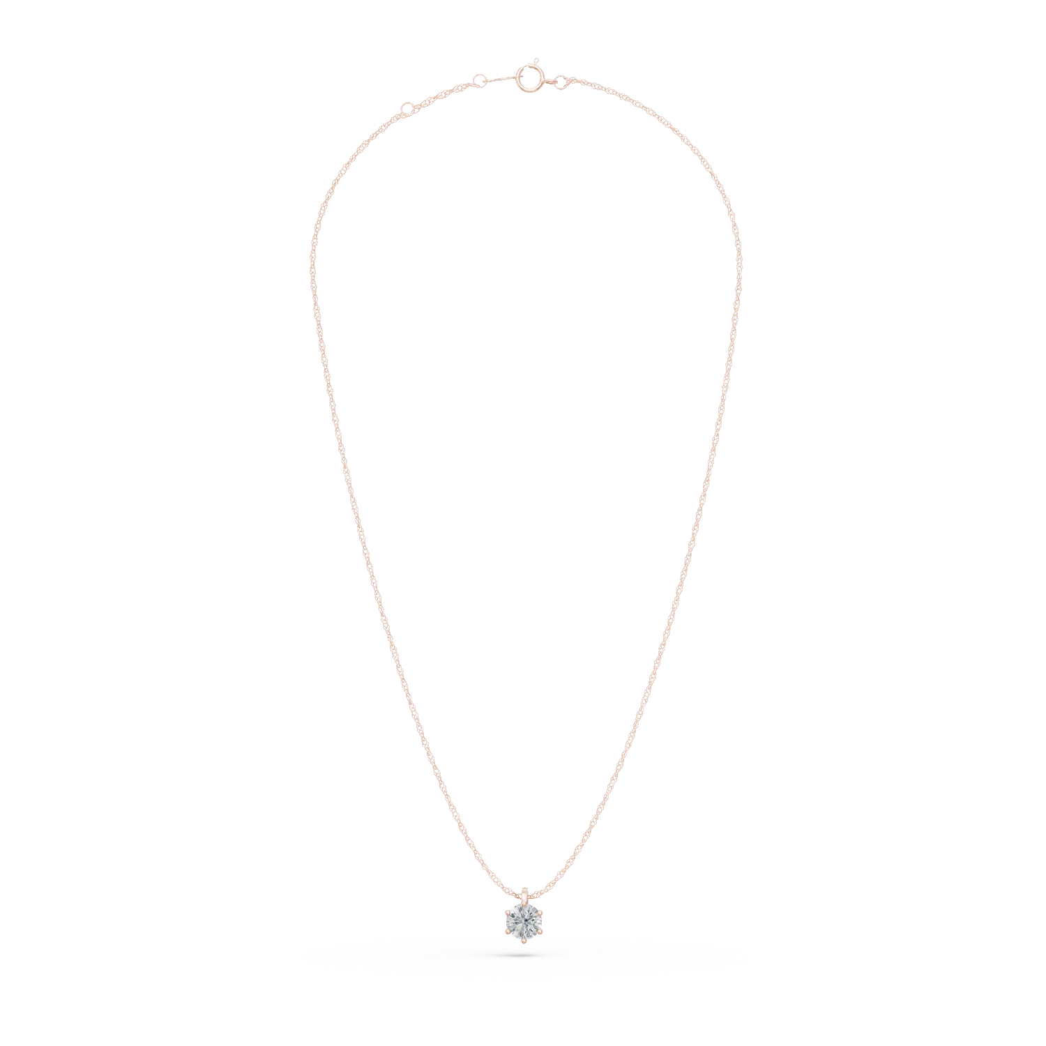 Lant cu pandantiv din aur roz cu diamant solitaire creat in laborator de 0.2ct
