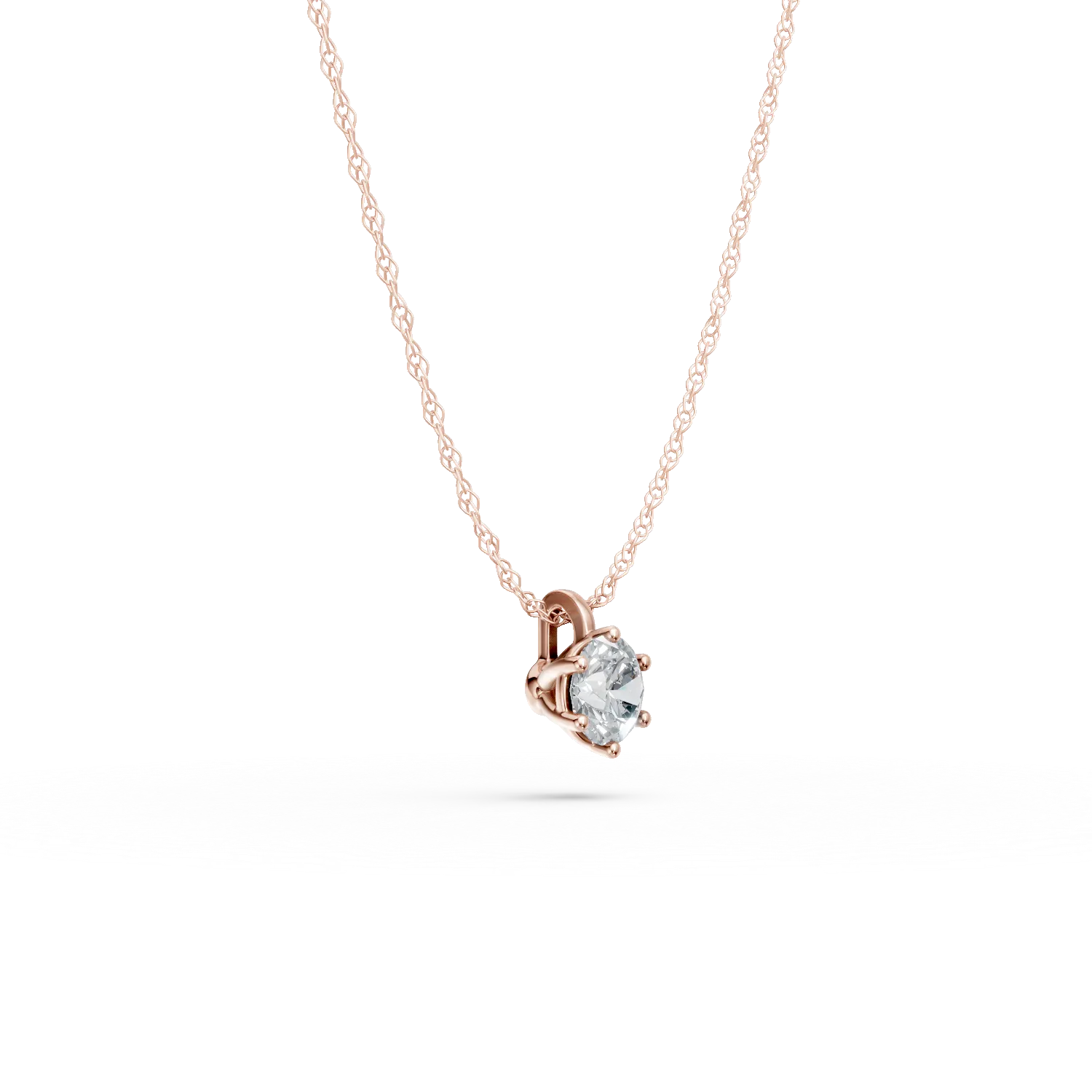 Lant cu pandantiv din aur roz cu diamant solitaire creat in laborator de 0.2ct