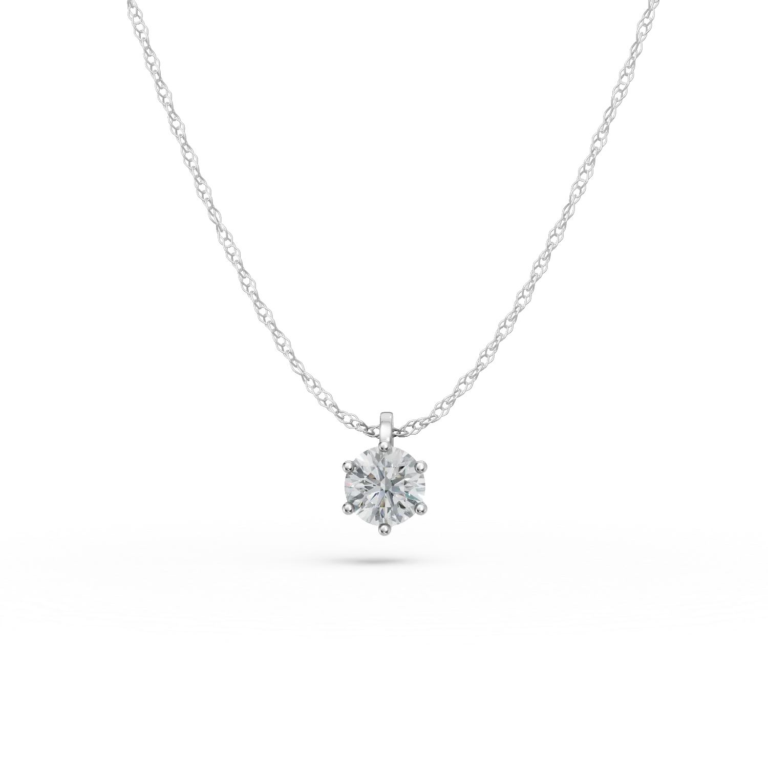 Lant cu pandantiv din aur alb cu diamant solitaire creat in laborator de 0.2ct