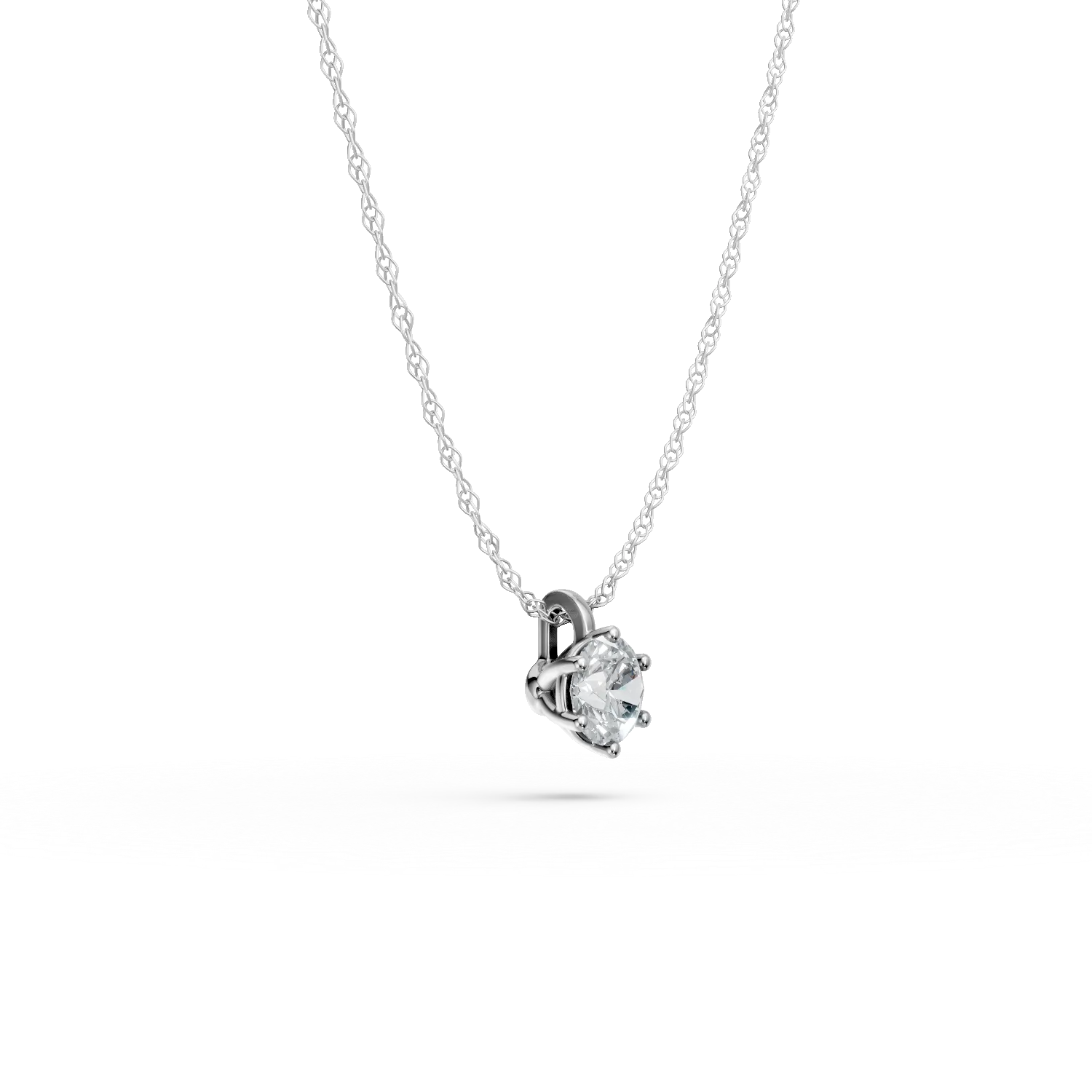 Lant cu pandantiv din aur alb cu diamant solitaire creat in laborator de 0.2ct