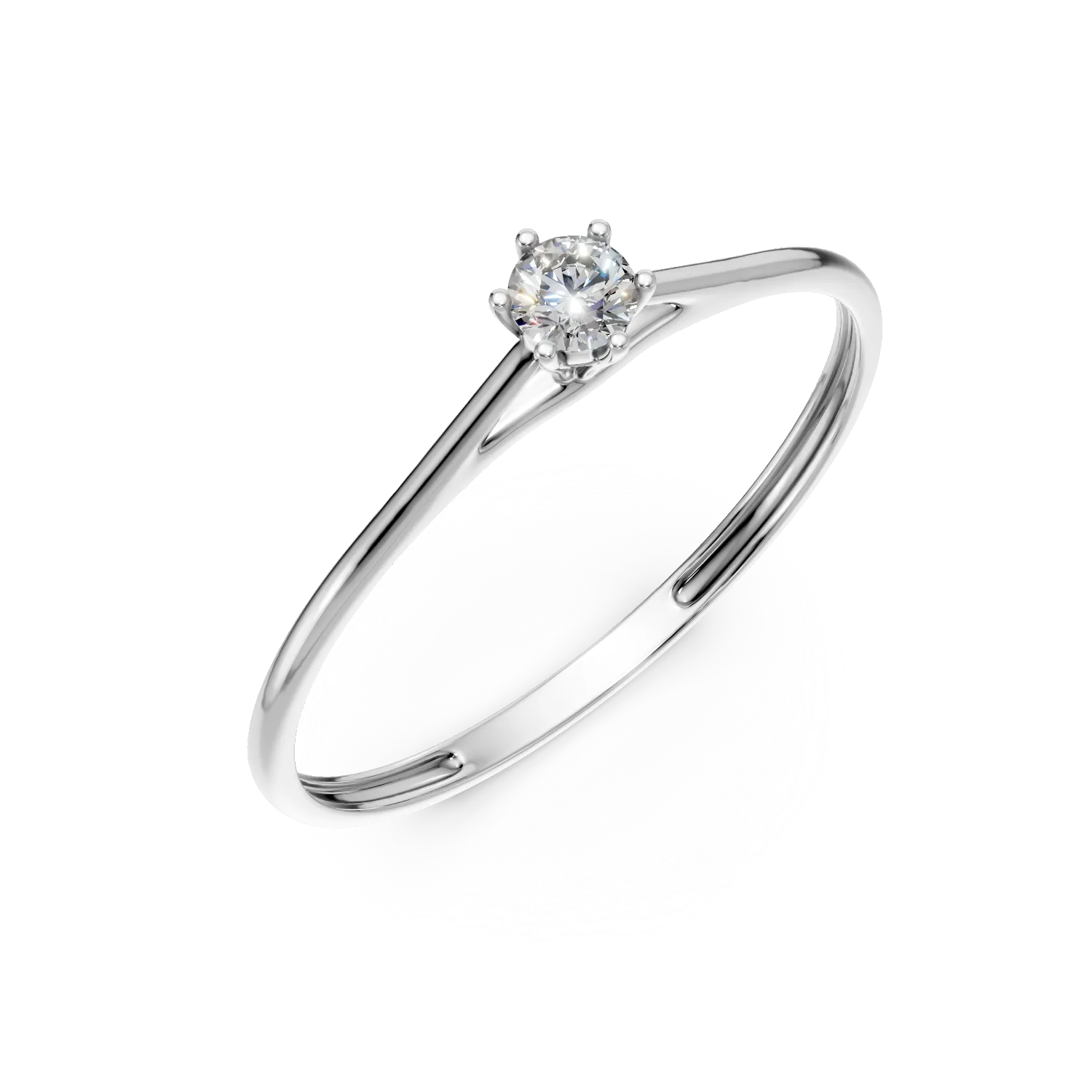 Inel de logodna din aur alb cu diamant solitaire de 0.1ct creat in laborator