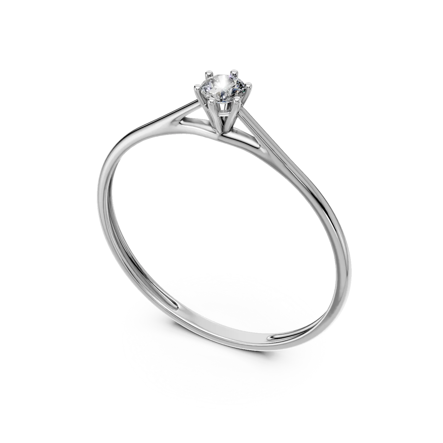 Inel de logodna din aur alb cu diamant solitaire de 0.1ct creat in laborator