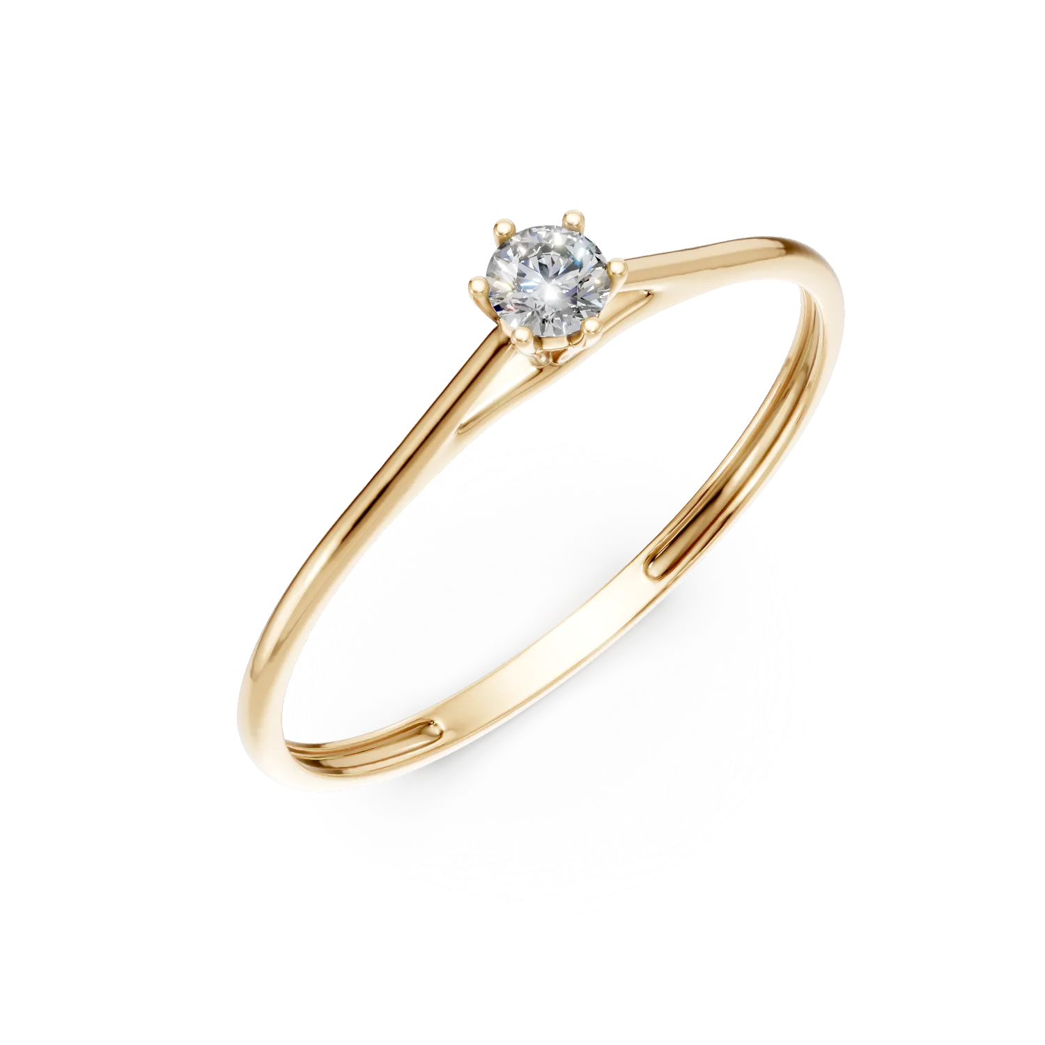 Inel de logodna din aur galben cu diamant solitaire de 0.1ct creat in laborator