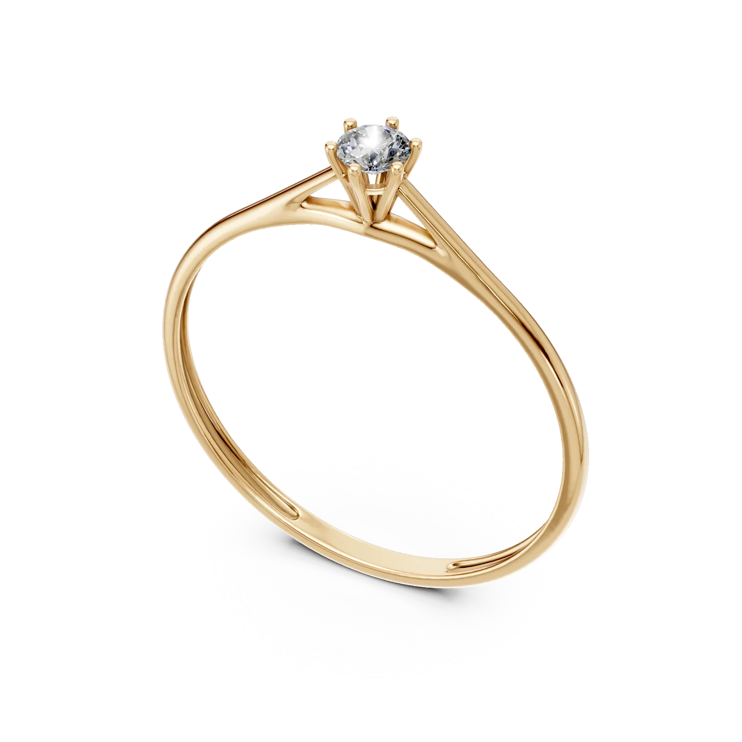 Inel de logodna din aur galben cu diamant solitaire de 0.1ct creat in laborator