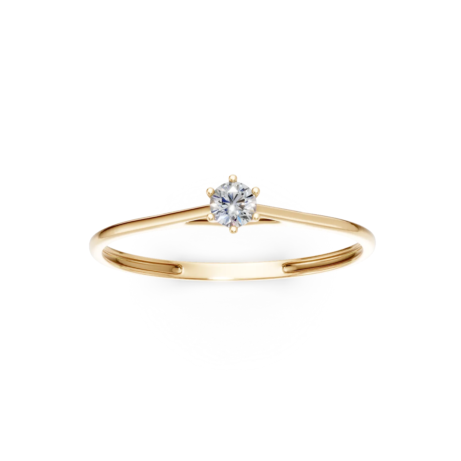 Inel de logodna din aur galben cu diamant solitaire de 0.1ct creat in laborator