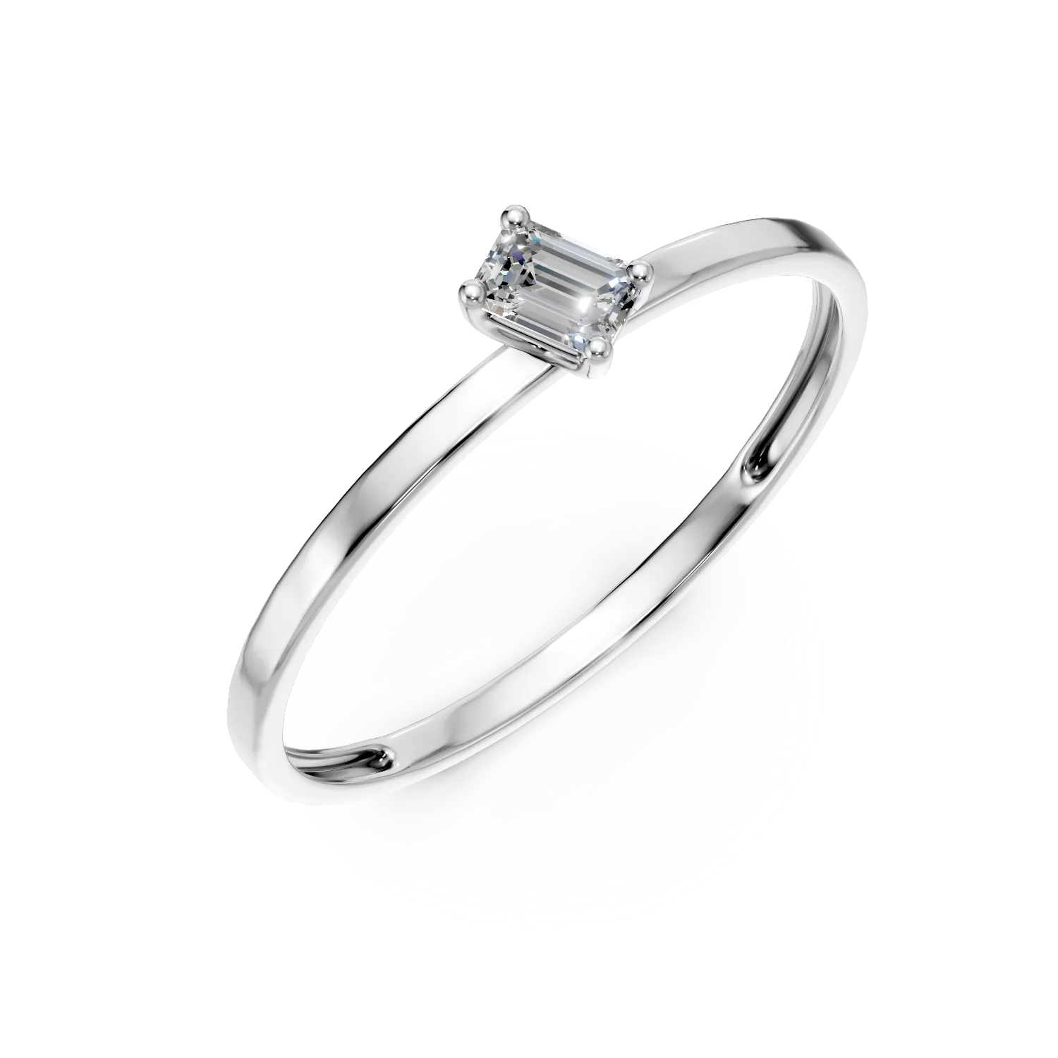 Inel de logodna din aur alb cu diamant solitaire de 0.1ct creat in laborator