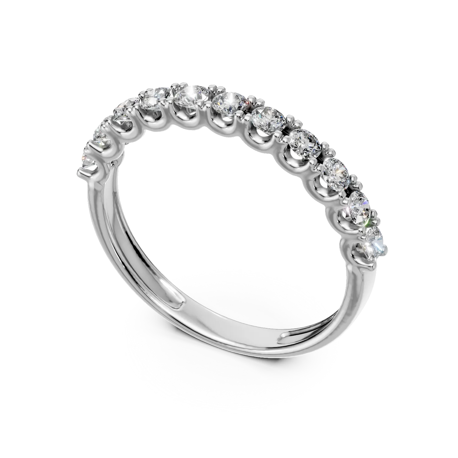 Inel semi eternity din aur alb cu diamante de 0.5ct create in laborator