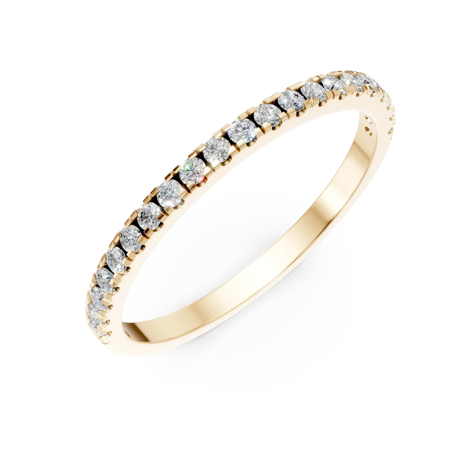 Inel semi eternity din aur galben cu diamante de 0.1ct create in laborator