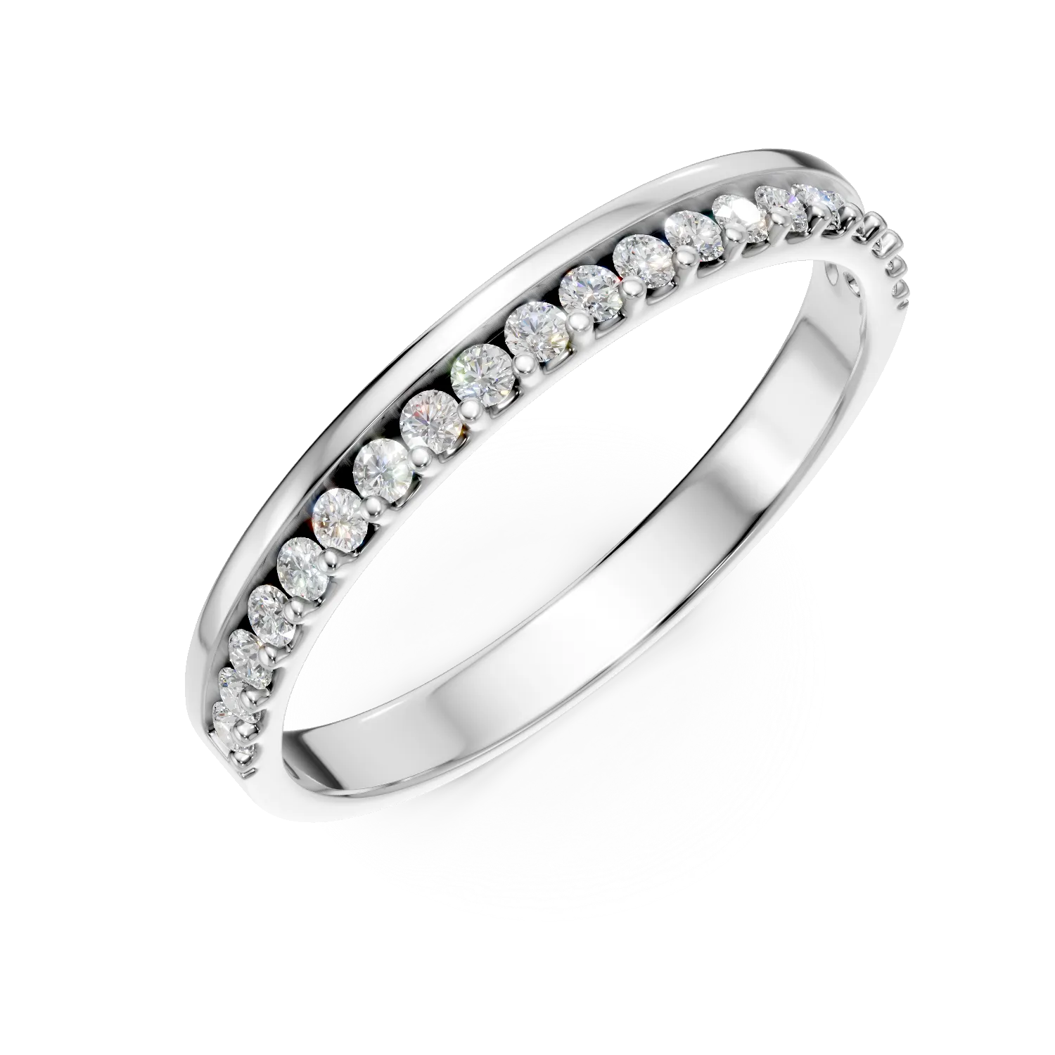 Inel semi eternity din aur alb cu diamante de 0.2ct create in laborator