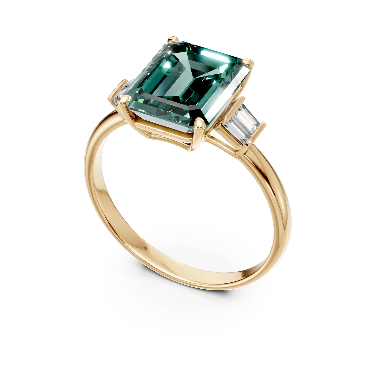 Inel geometric din aur galben cu smarald de 2.8ct si diamante de 0.1ct create in laborator - imagine 2
