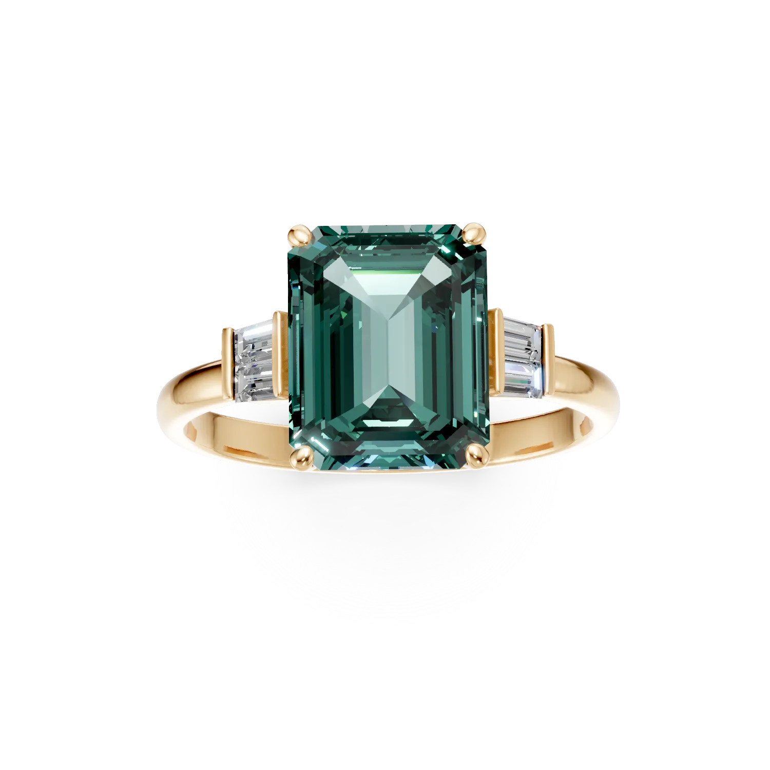Inel geometric din aur galben cu smarald de 2.8ct si diamante de 0.1ct create in laborator - imagine 3