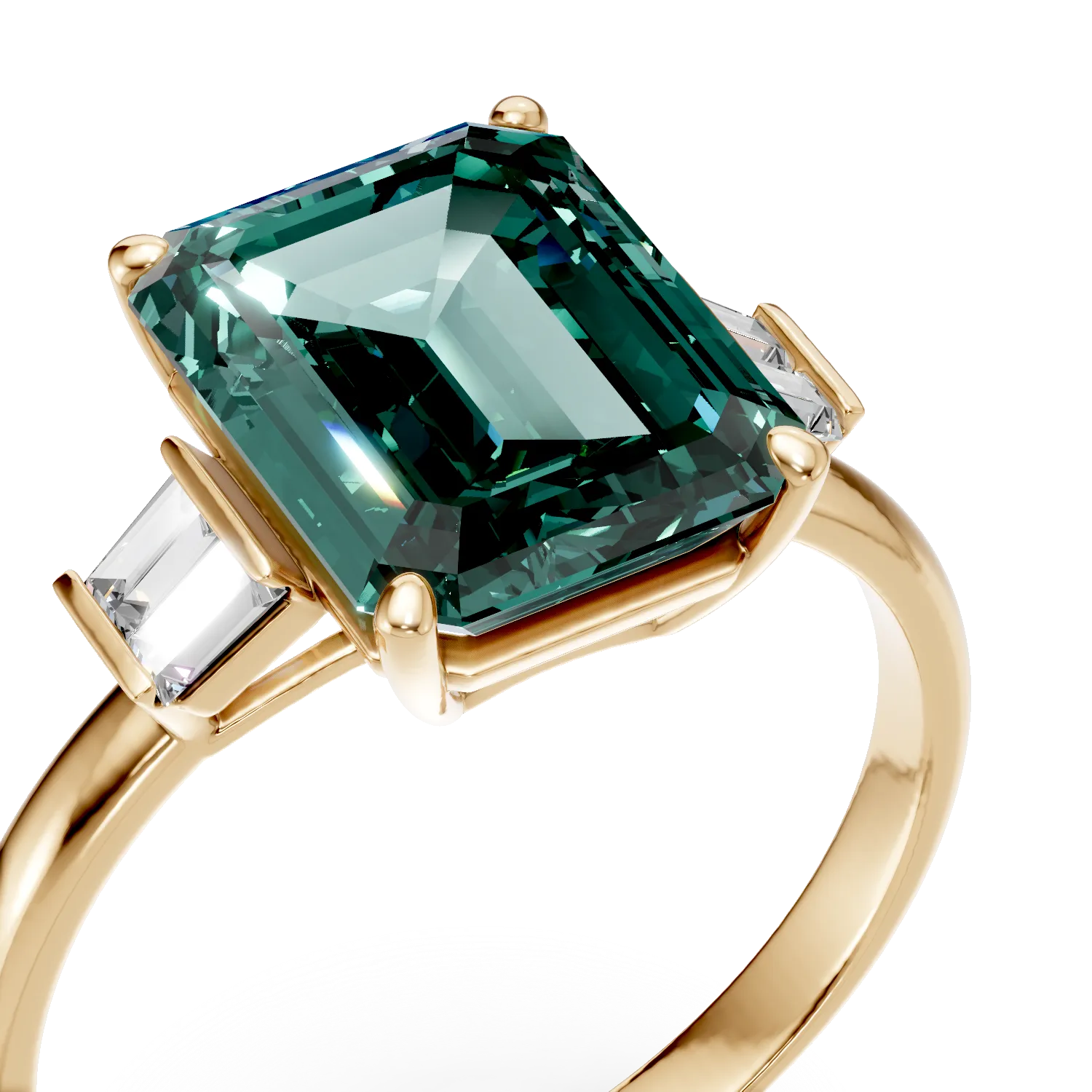 Inel geometric din aur galben cu smarald de 2.8ct si diamante de 0.1ct create in laborator - imagine 4