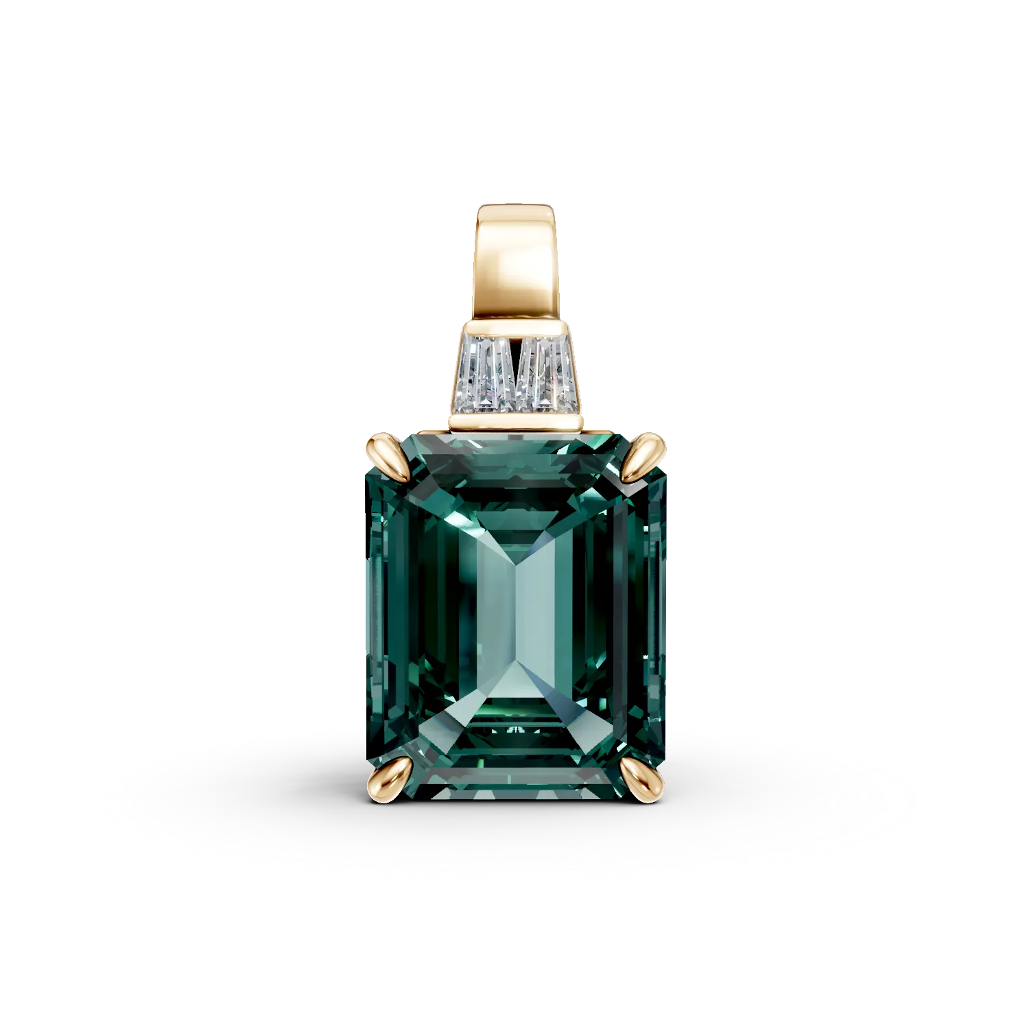 Pandantiv geometric din aur galben cu smarald de 2.9ct si diamante de 0.08ct create in laborator
