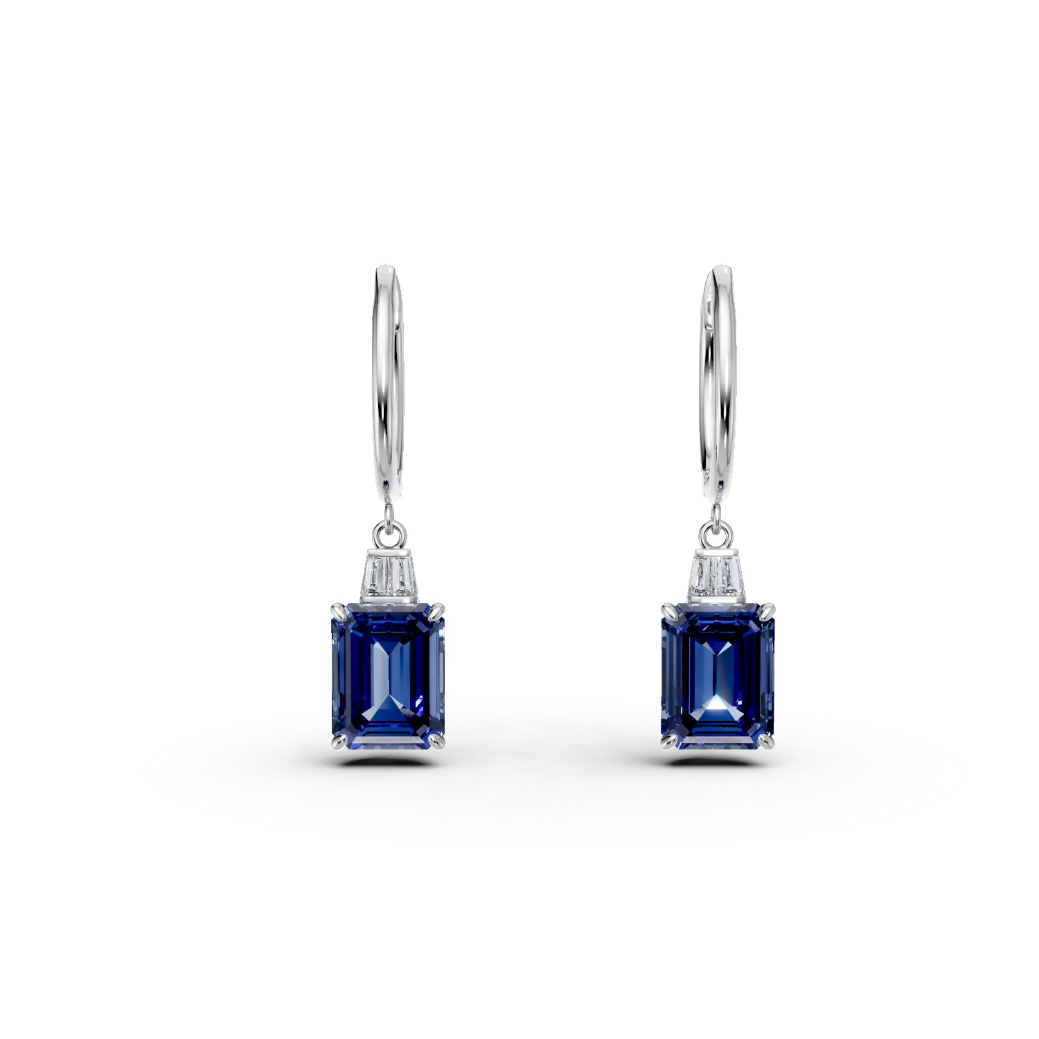 Cercei geometrici din aur alb cu safire de 6.5ct si diamante de 0.1ct create in laborator