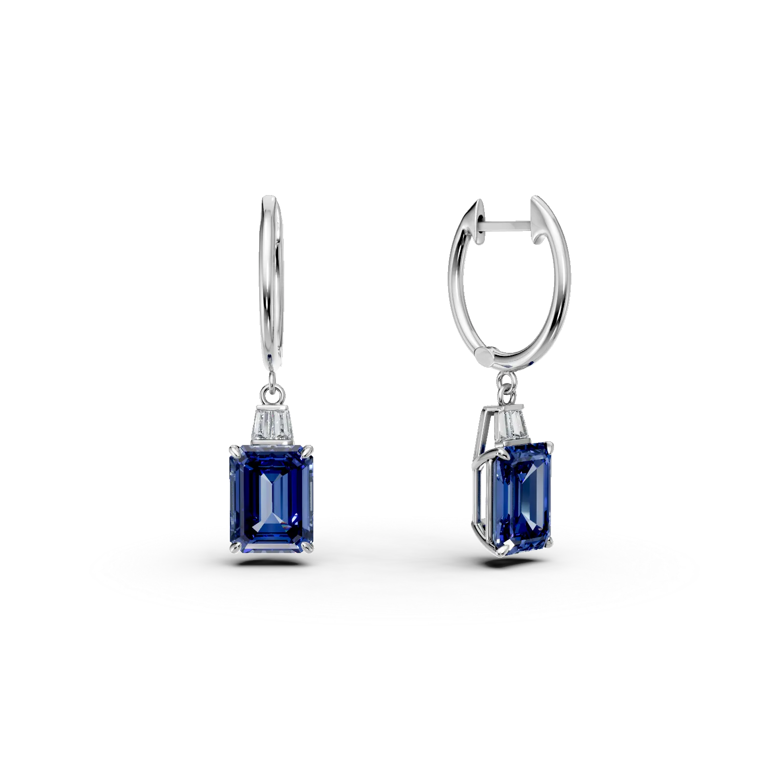 Cercei geometrici din aur alb cu safire de 6.5ct si diamante de 0.1ct create in laborator