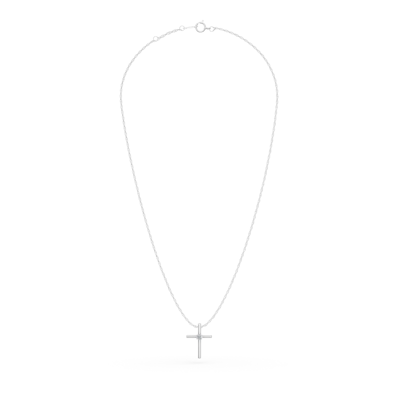 Lant cu pandantiv cruce din aur alb cu diamant de 0.04ct creat in laborator