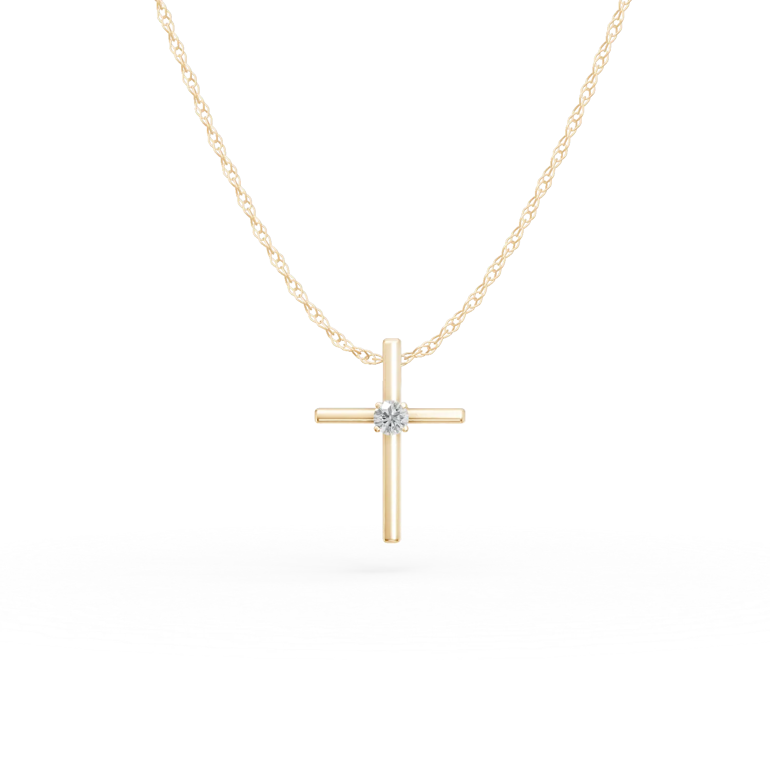Lant cu pandantiv cruce din aur galben cu diamant de 0.04ct creat in laborator