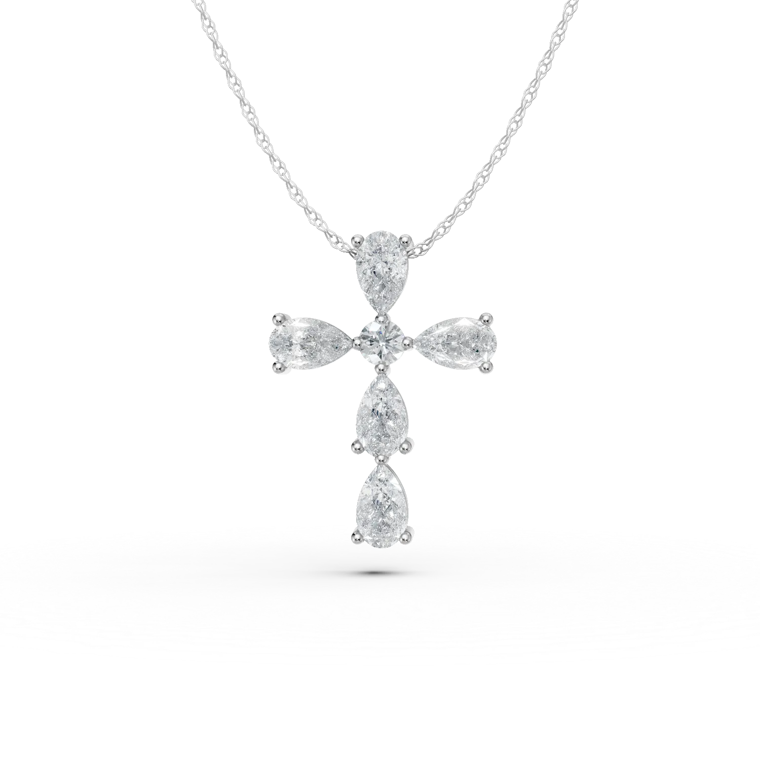 Lant cu pandantiv cruce din aur alb cu diamante de 0.5ct create in laborator