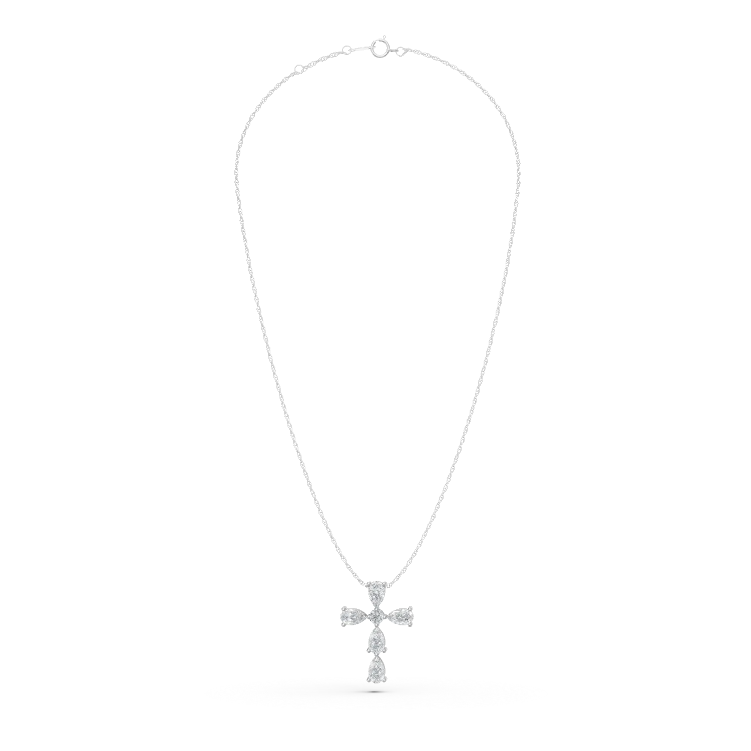 Lant cu pandantiv cruce din aur alb cu diamante de 0.5ct create in laborator