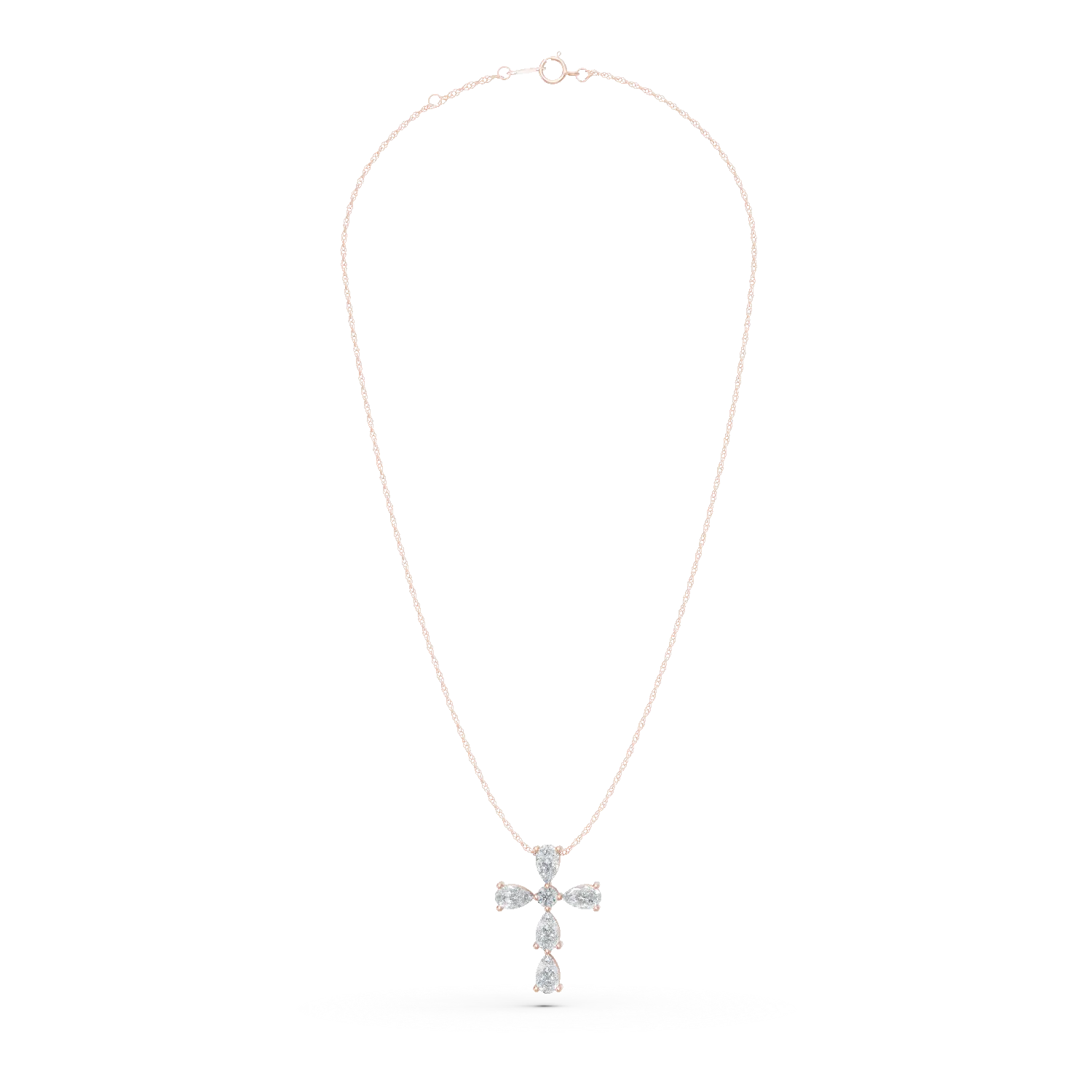 Lant cu pandantiv cruce din aur roz cu diamante de 0.5ct create in laborator