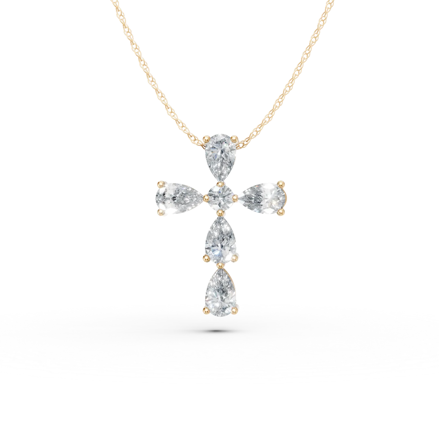 Lant cu pandantiv cruciulita din aur galben cu diamante de 0.5ct create in laborator