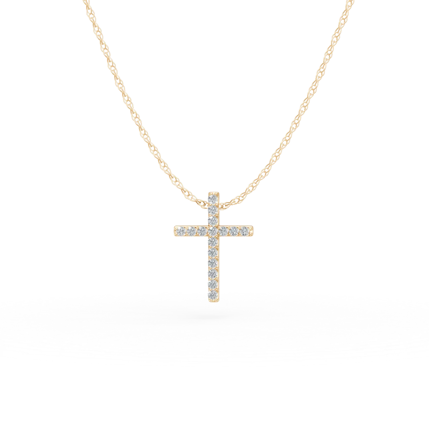 Lant cu pandantiv cruce din aur galben cu diamante de 0.1ct create in laborator