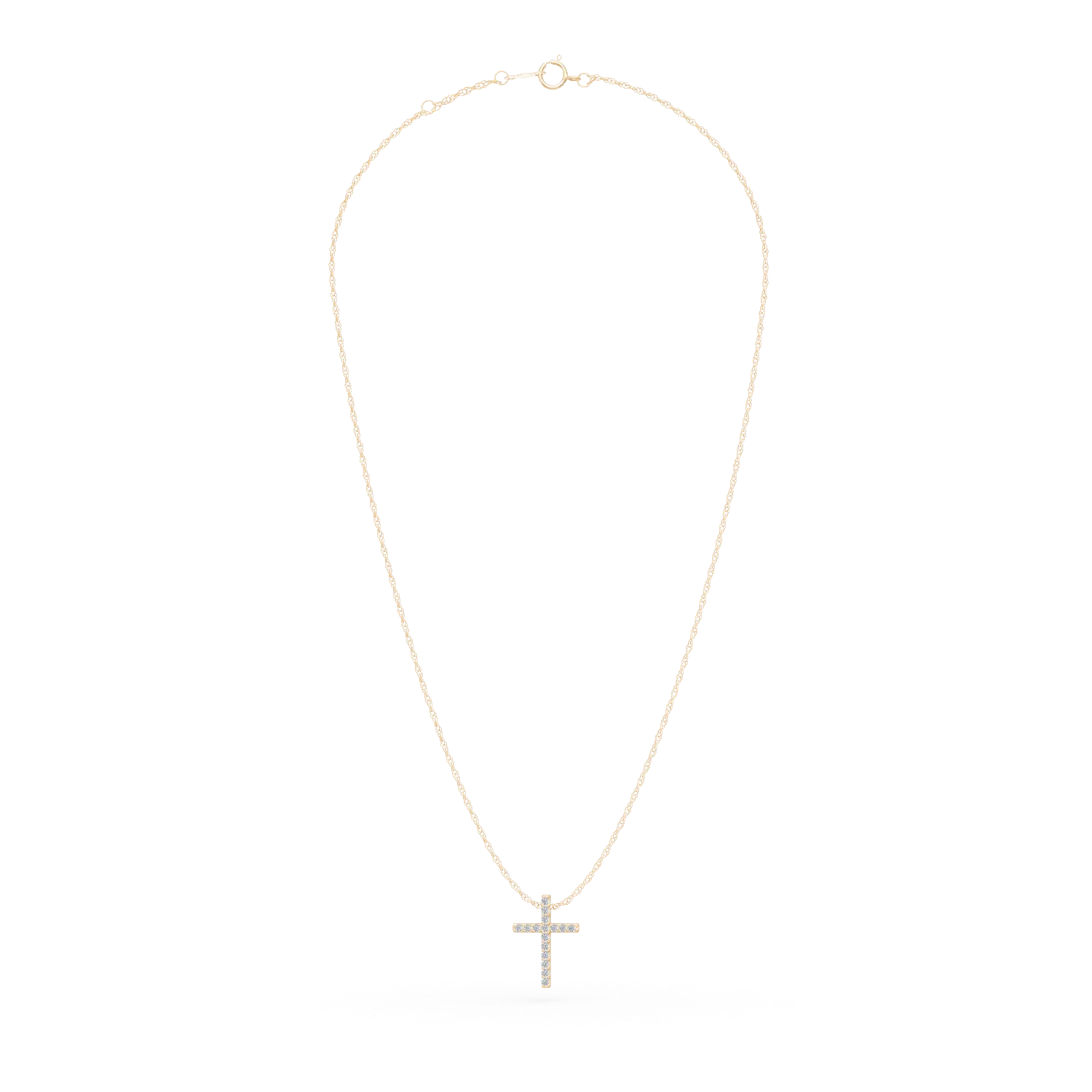 Lant cu pandantiv cruce din aur galben cu diamante de 0.1ct create in laborator