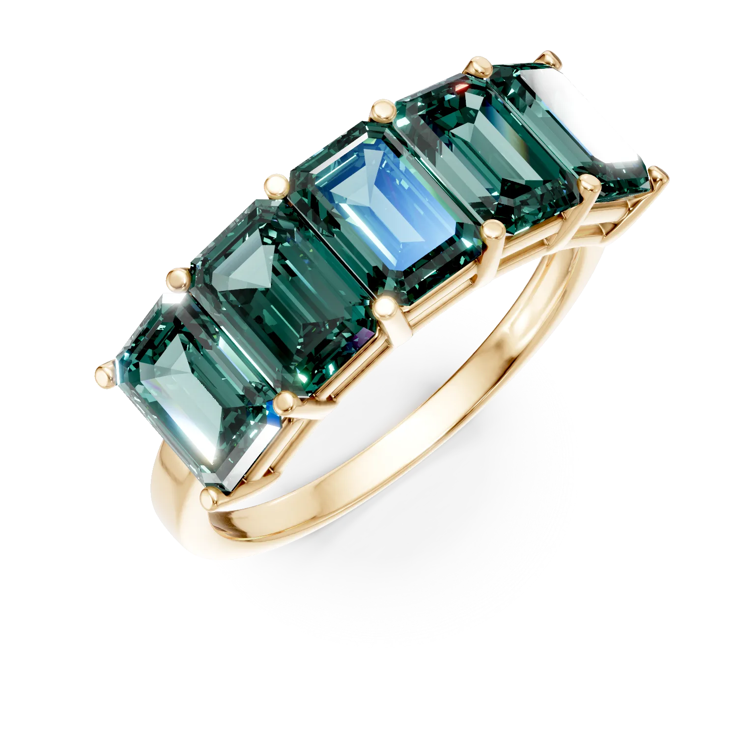 Inel din aur galben cu smaralde de 2.3ct create in laborator